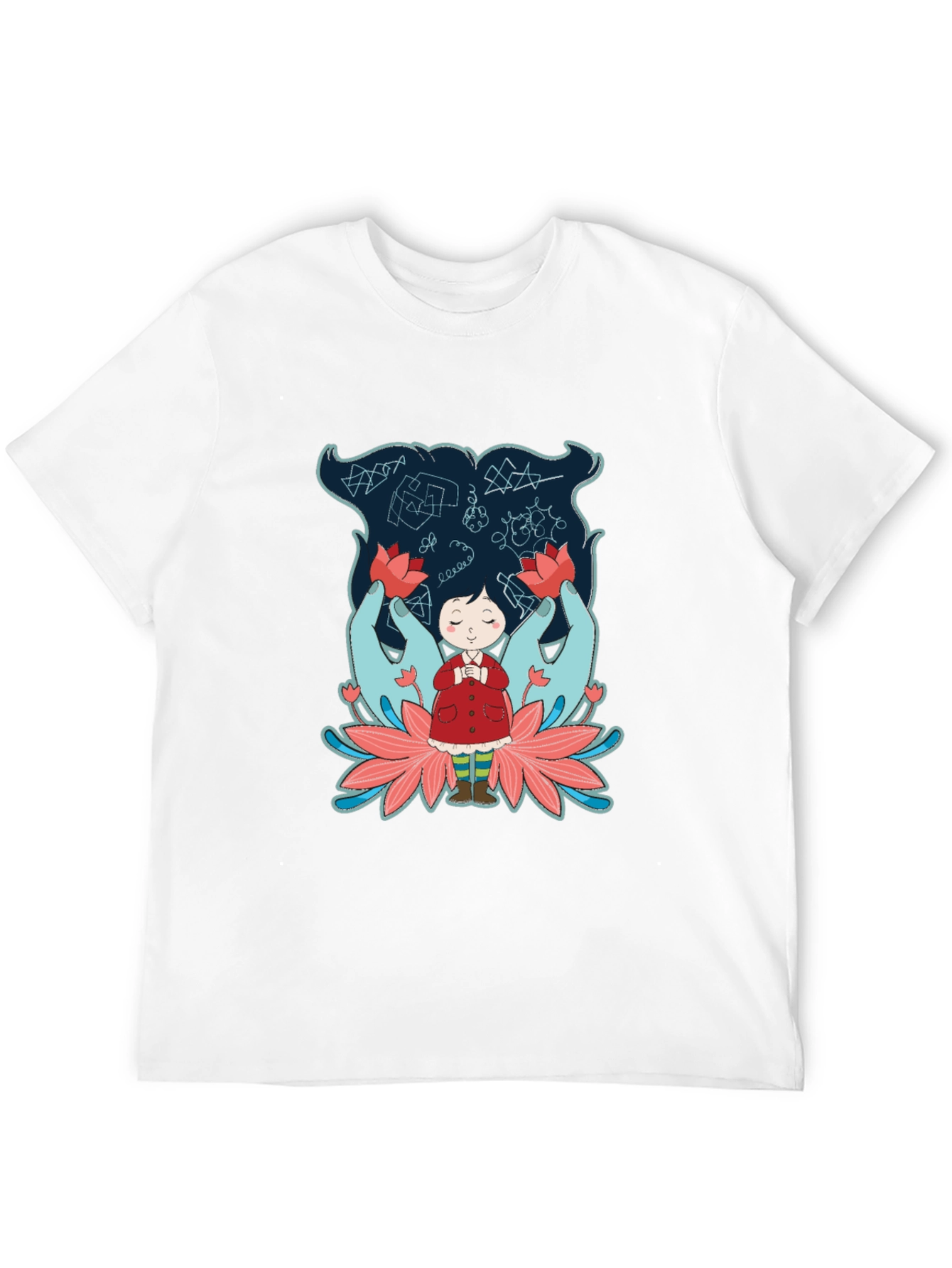 Unique Graphic Tee: Girl Hands & Lotus Design