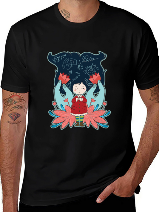 Unique Graphic Tee: Girl Hands & Lotus Design