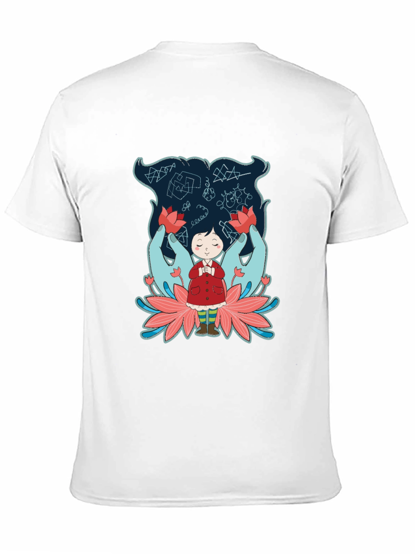 Unique Graphic Tee: Girl Hands & Lotus Design
