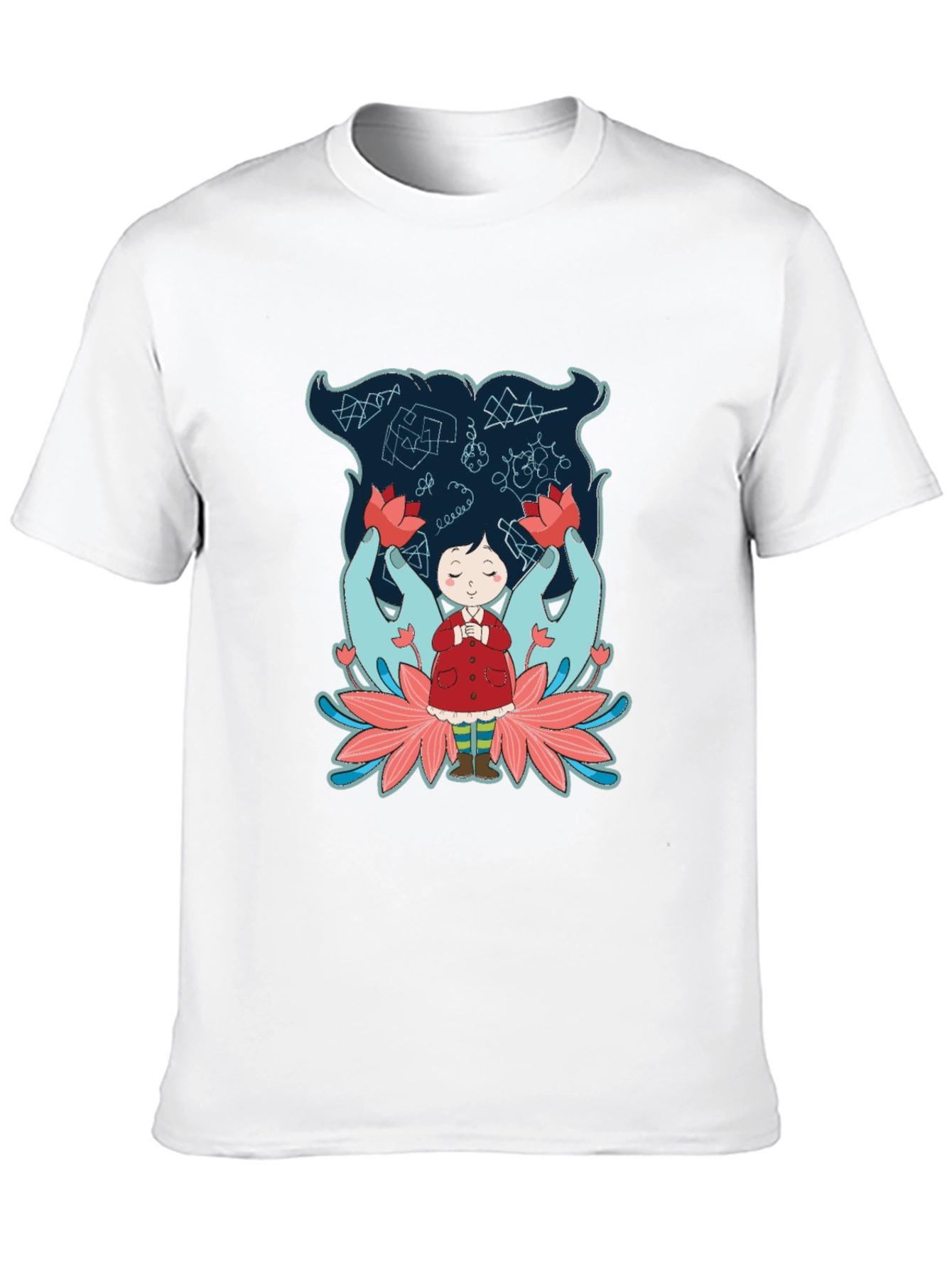Unique Graphic Tee: Girl Hands & Lotus Design
