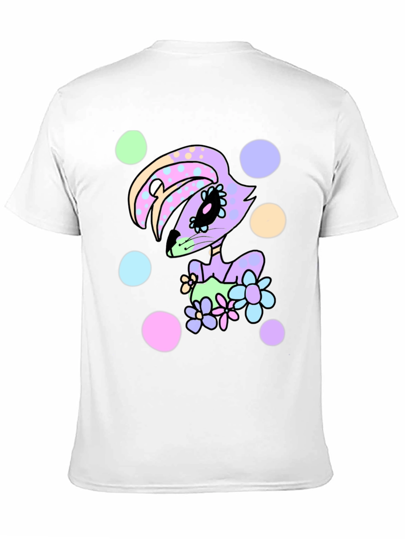 Floral Bunny Black T-Shirt - Cartoon Style