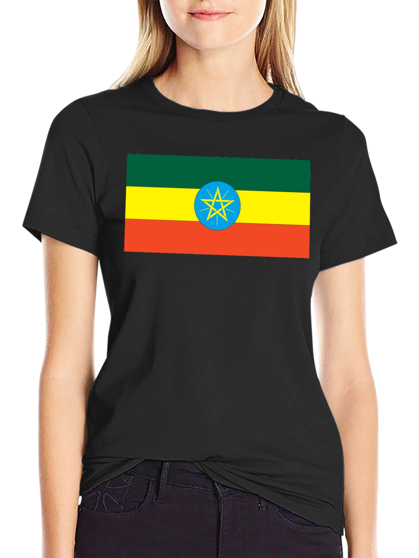 Ethiopian Flag T-Shirt - Black Cotton Tee