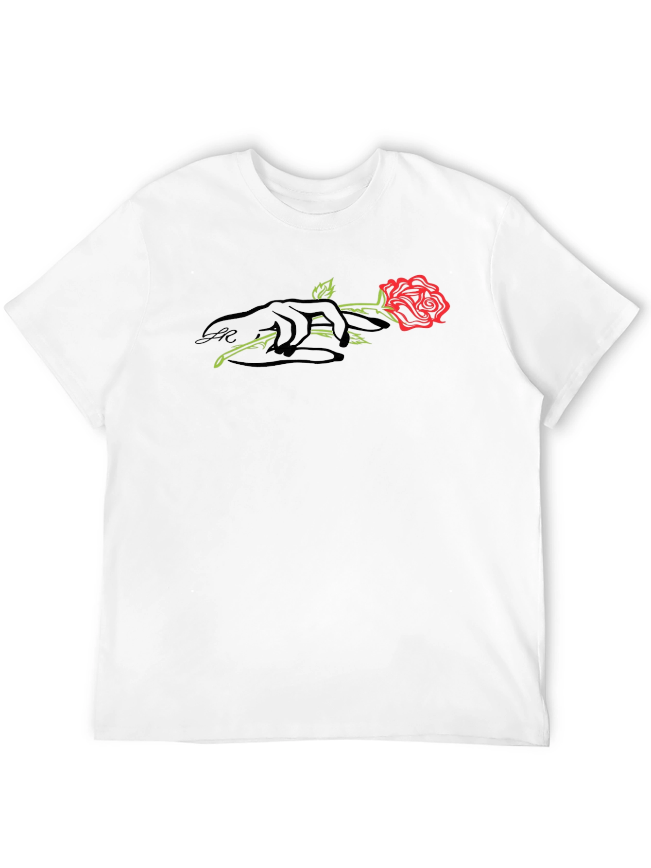 Black T-Shirt with Rose and Hand Graphic