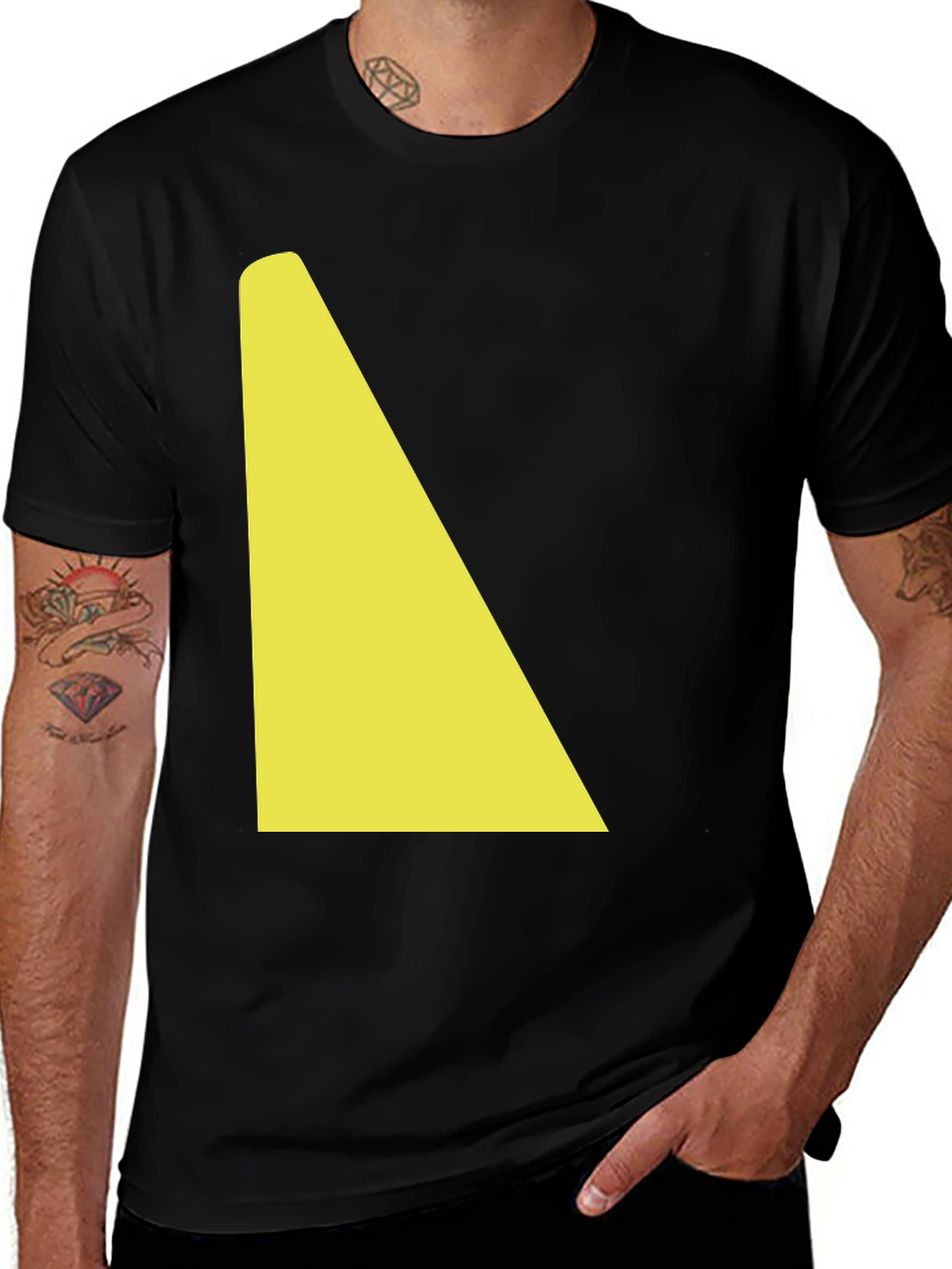 Geometric Yellow Shape on Black Tee