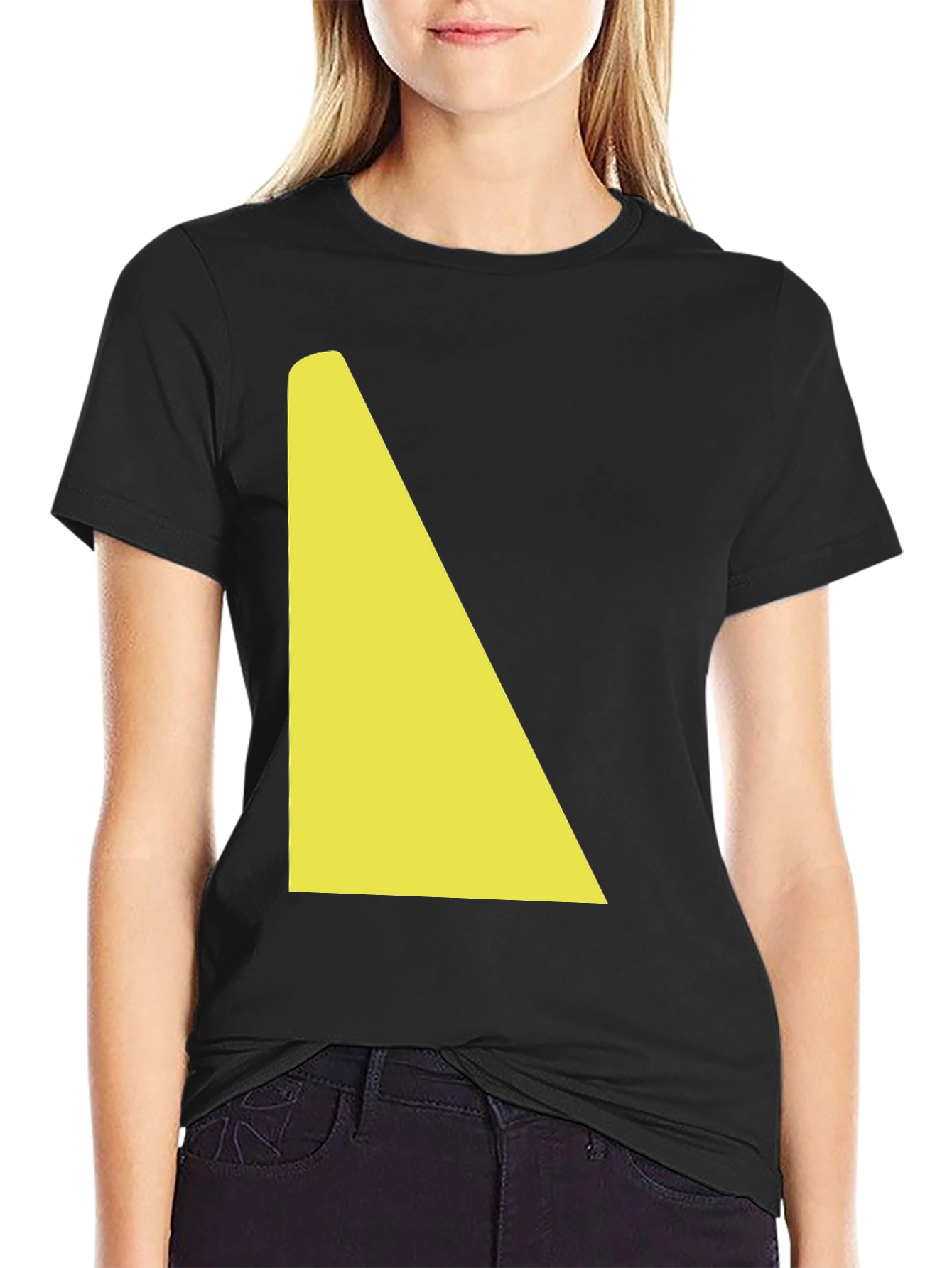 Geometric Yellow Shape on Black Tee