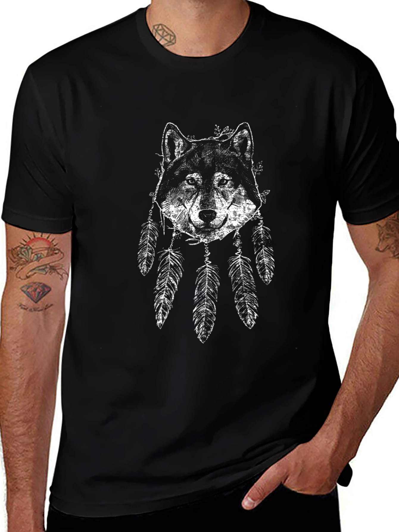 Wolf Dreamcatcher Graphic Tee - Black
