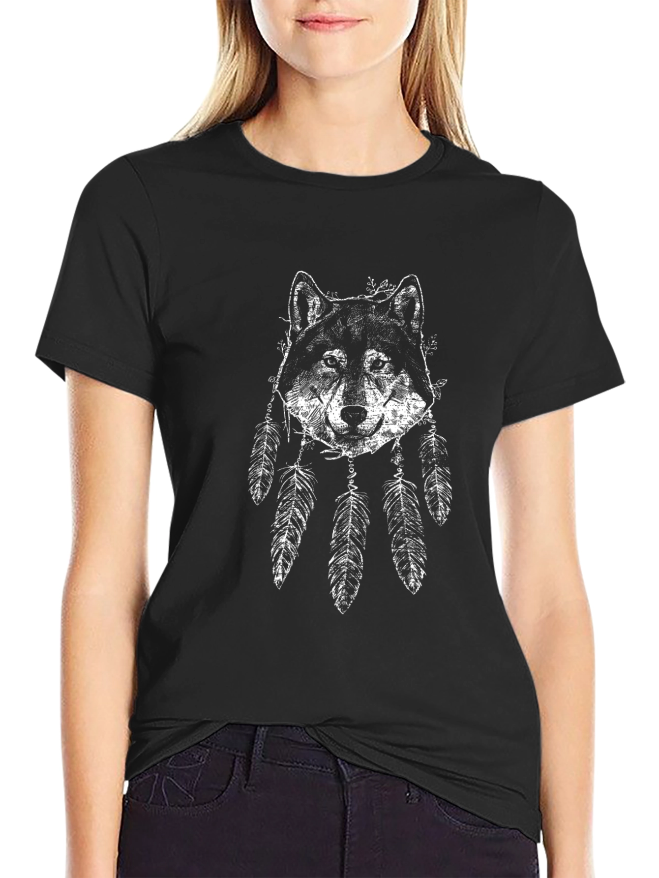 Wolf Dreamcatcher Graphic Tee - Black
