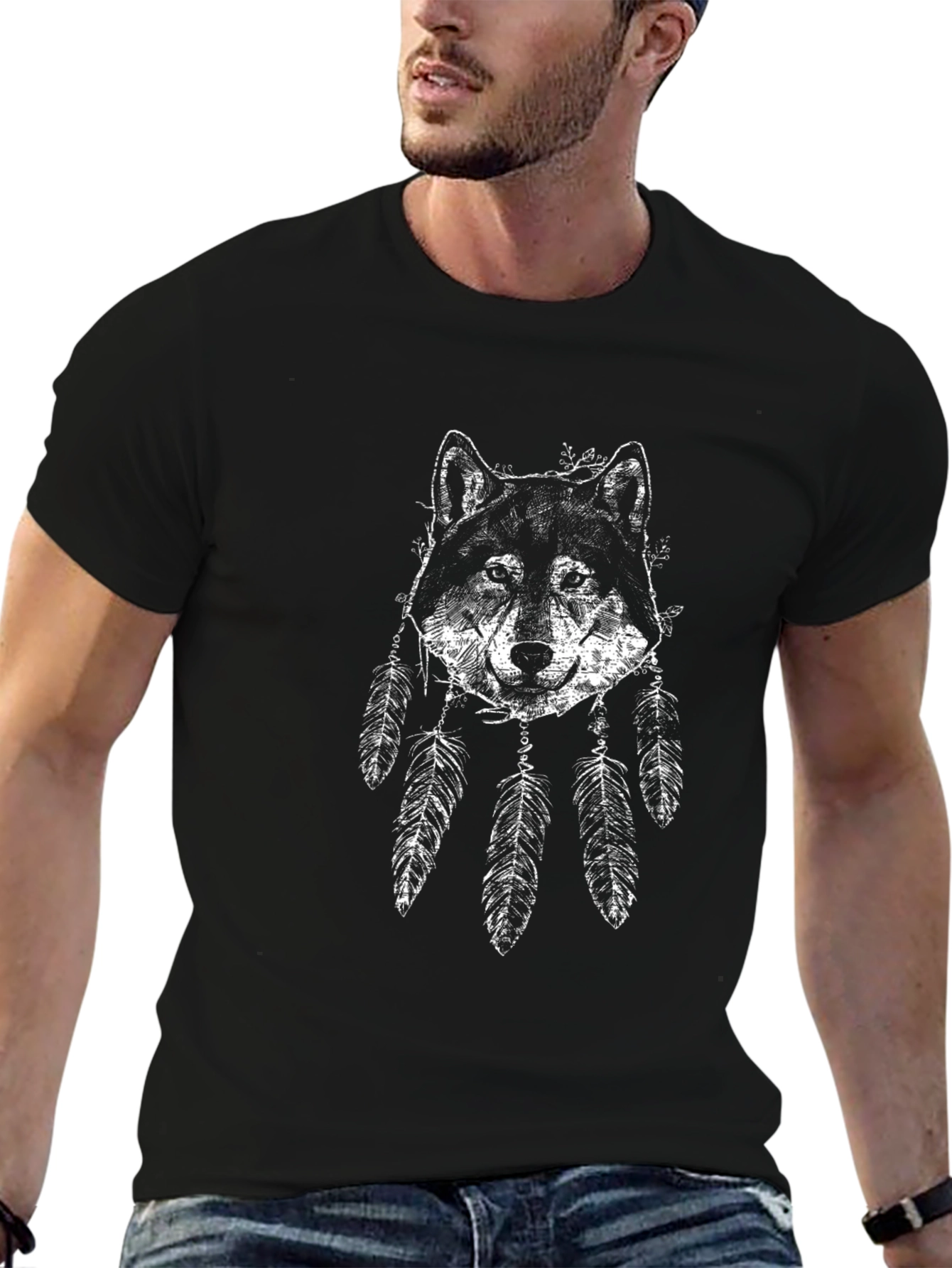 Wolf Dreamcatcher Graphic Tee - Black