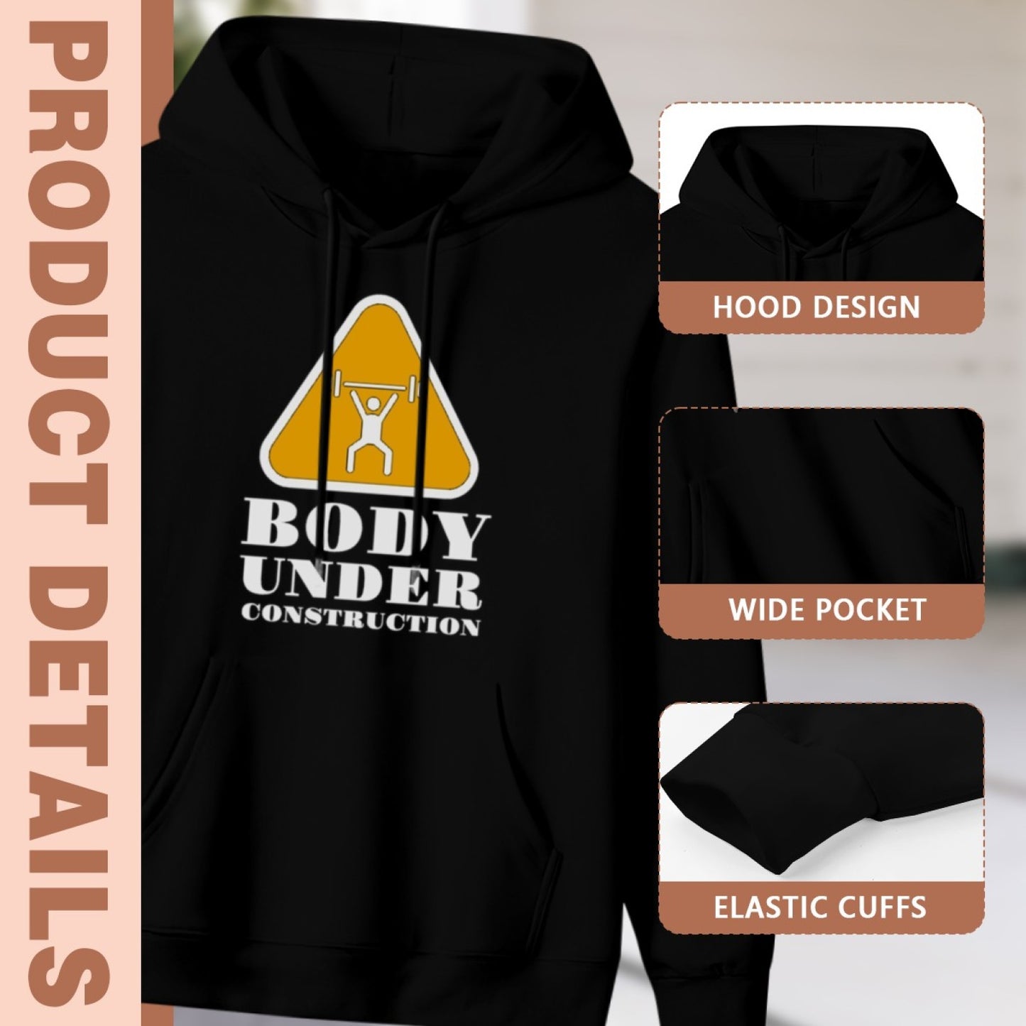 New Stylish Unisex Black Hoodie - Cartoon Fox Print - Comfortable Hoodie - American Direct Shipping
