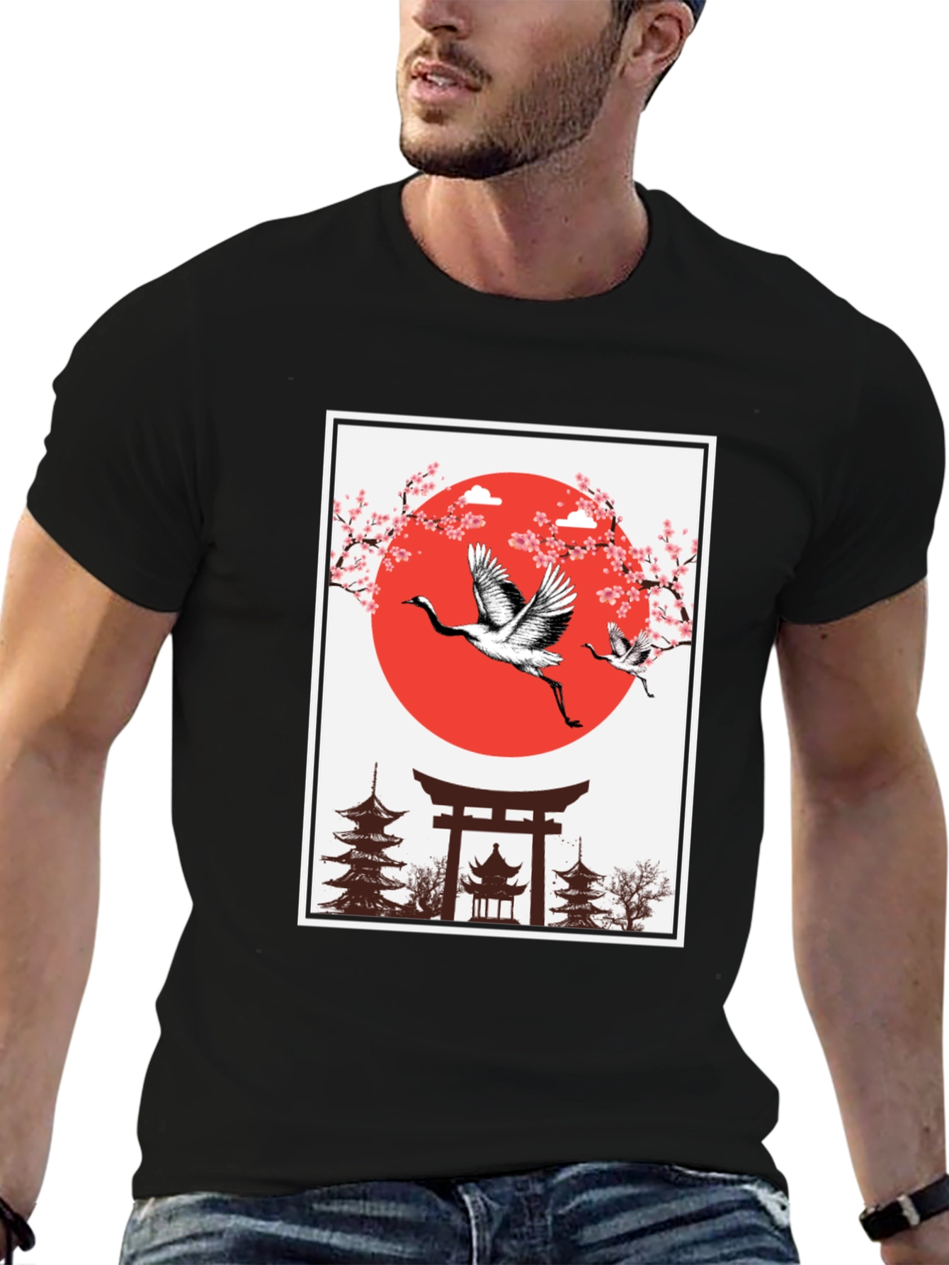 Japanese Crane T-Shirt - Black