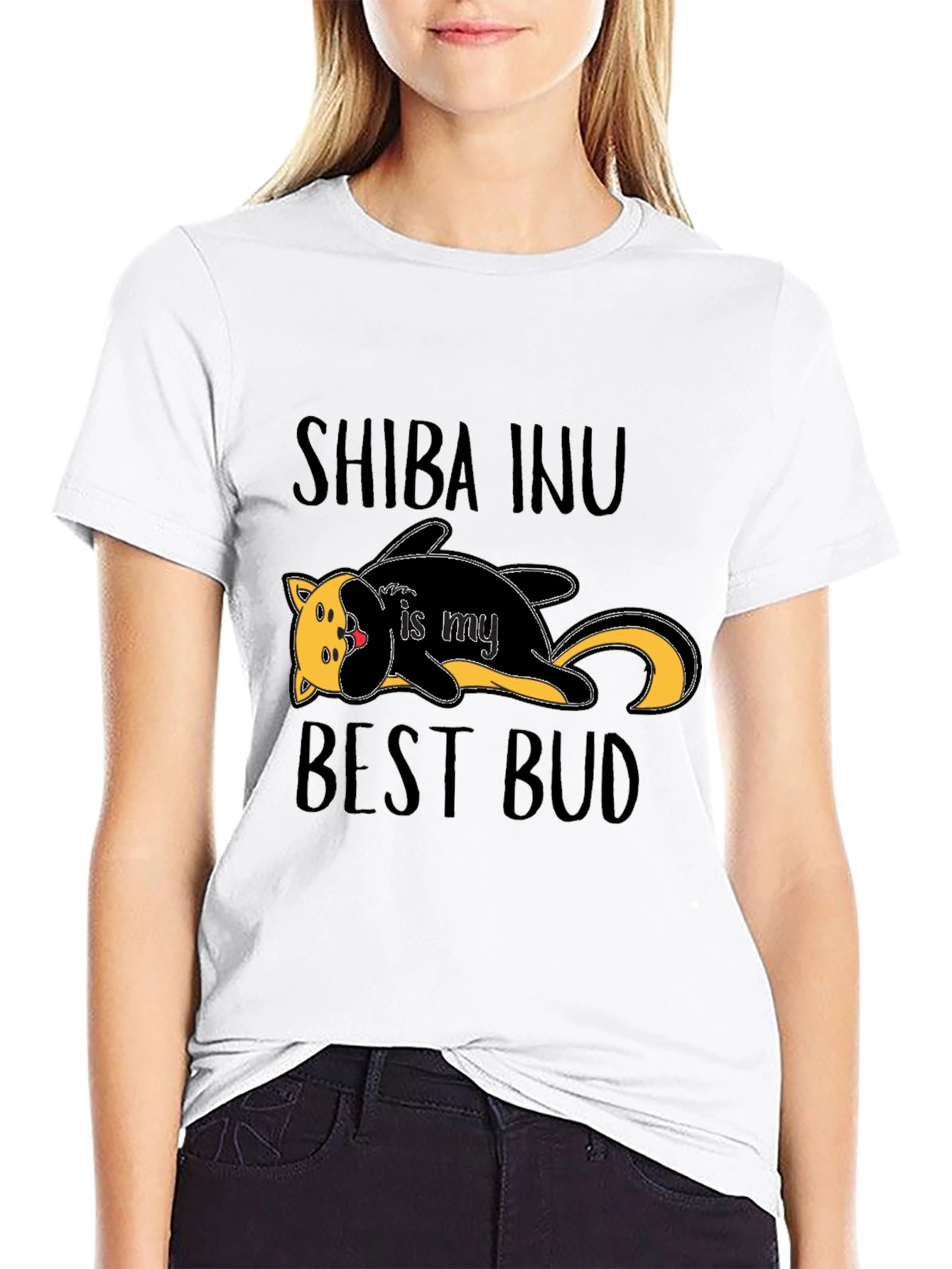 Shiba Inu Best Bud Black Graphic T-Shirt