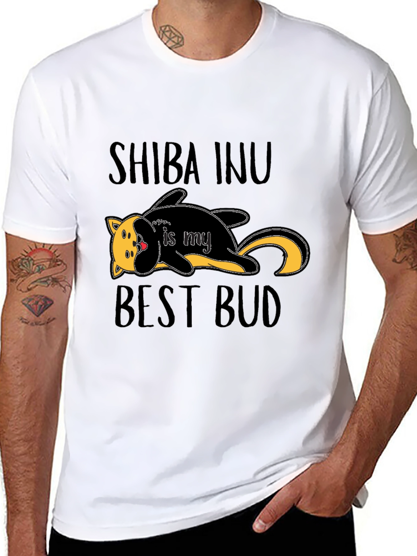 Shiba Inu Best Bud Black Graphic T-Shirt