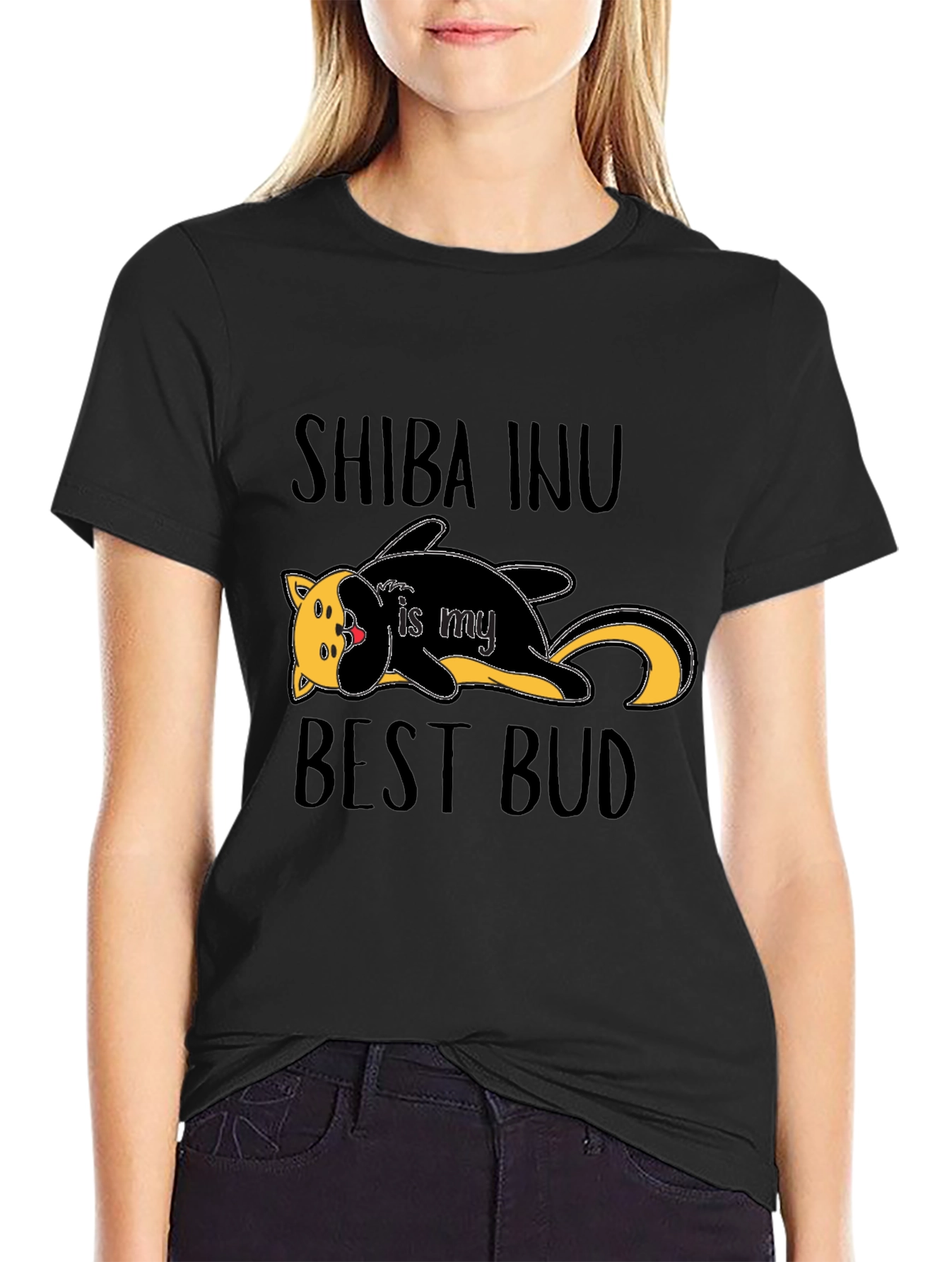 Shiba Inu Best Bud Black Graphic T-Shirt