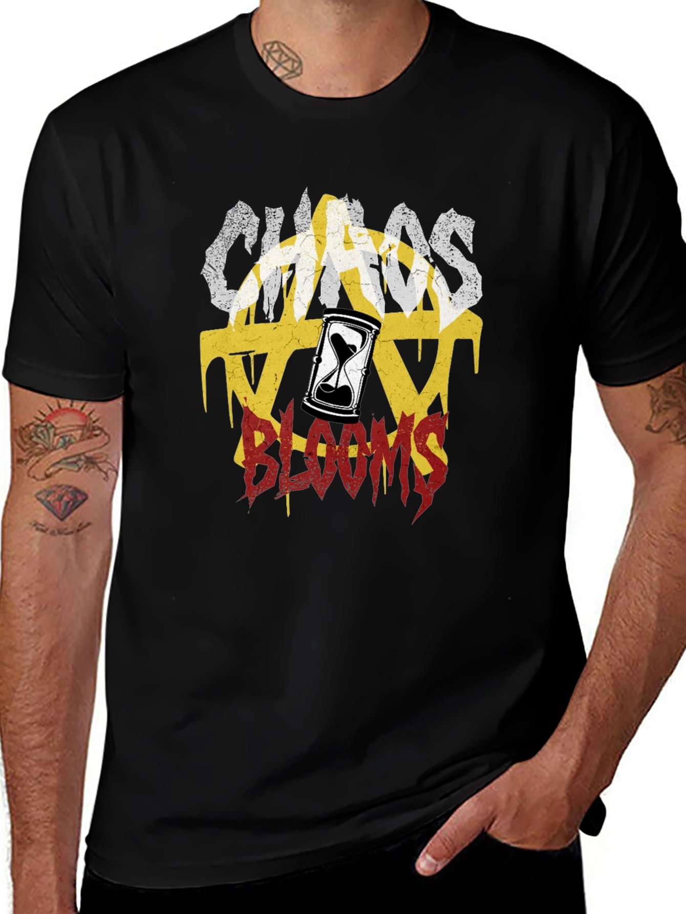 Chaos Blooms Graphic Print Black T-Shirt