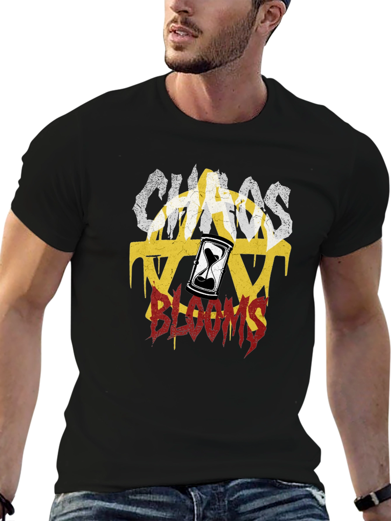 Chaos Blooms Graphic Print Black T-Shirt