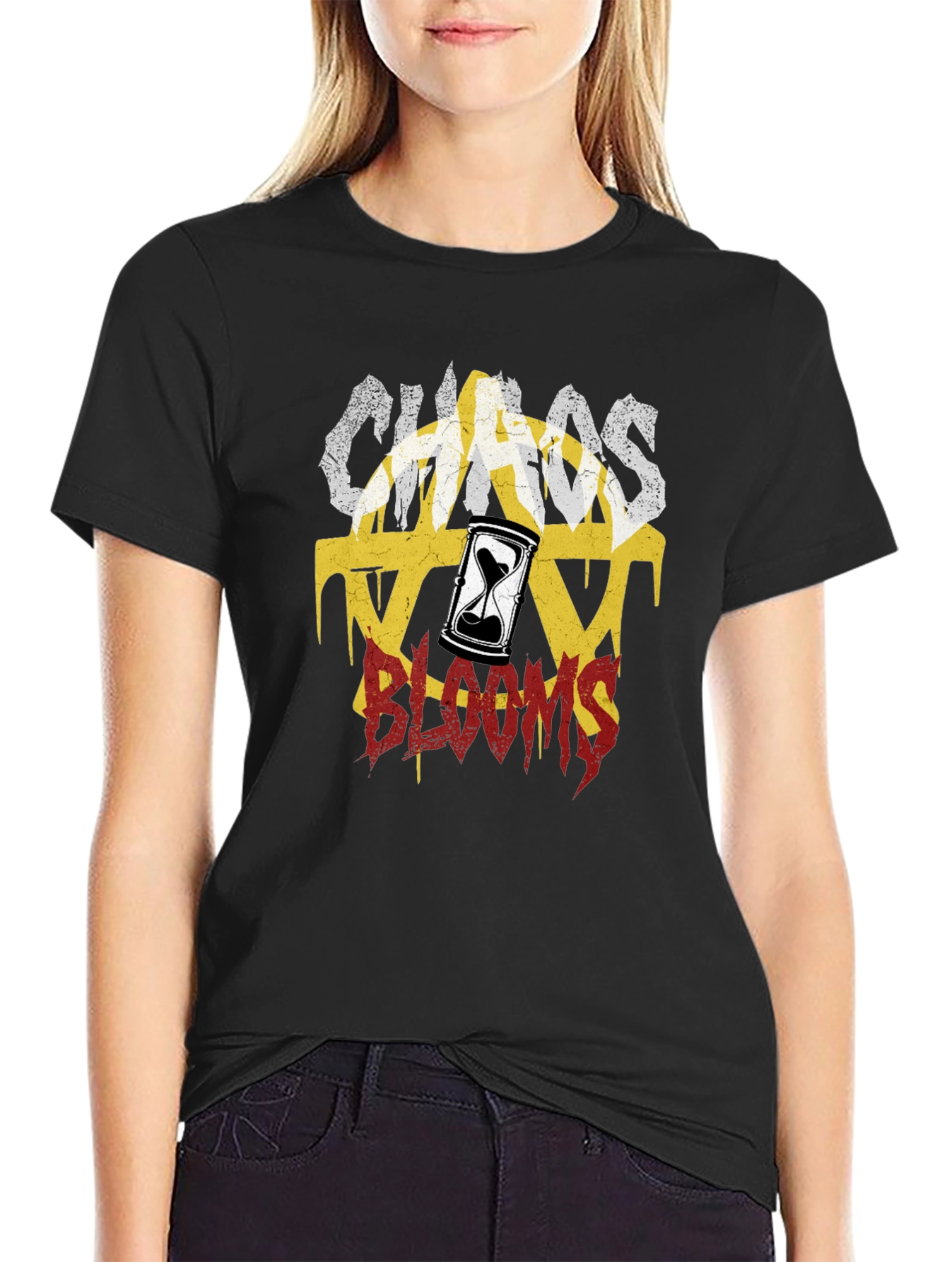 Chaos Blooms Graphic Print Black T-Shirt
