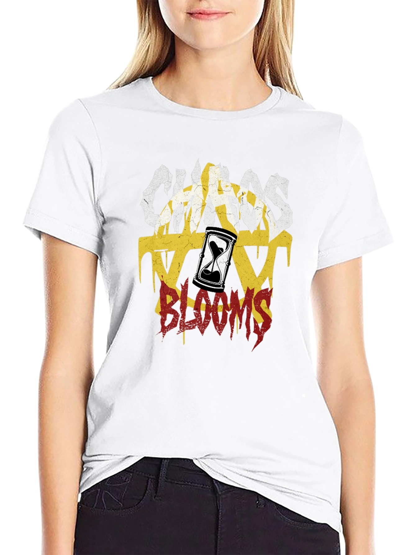 Chaos Blooms Graphic Print Black T-Shirt