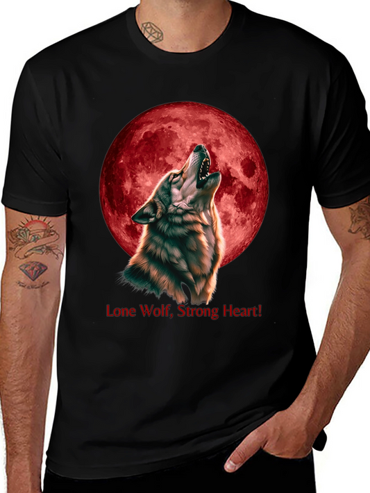 Wolf Howling at Red Moon T-Shirt - Lone Wolf Strong Heart
