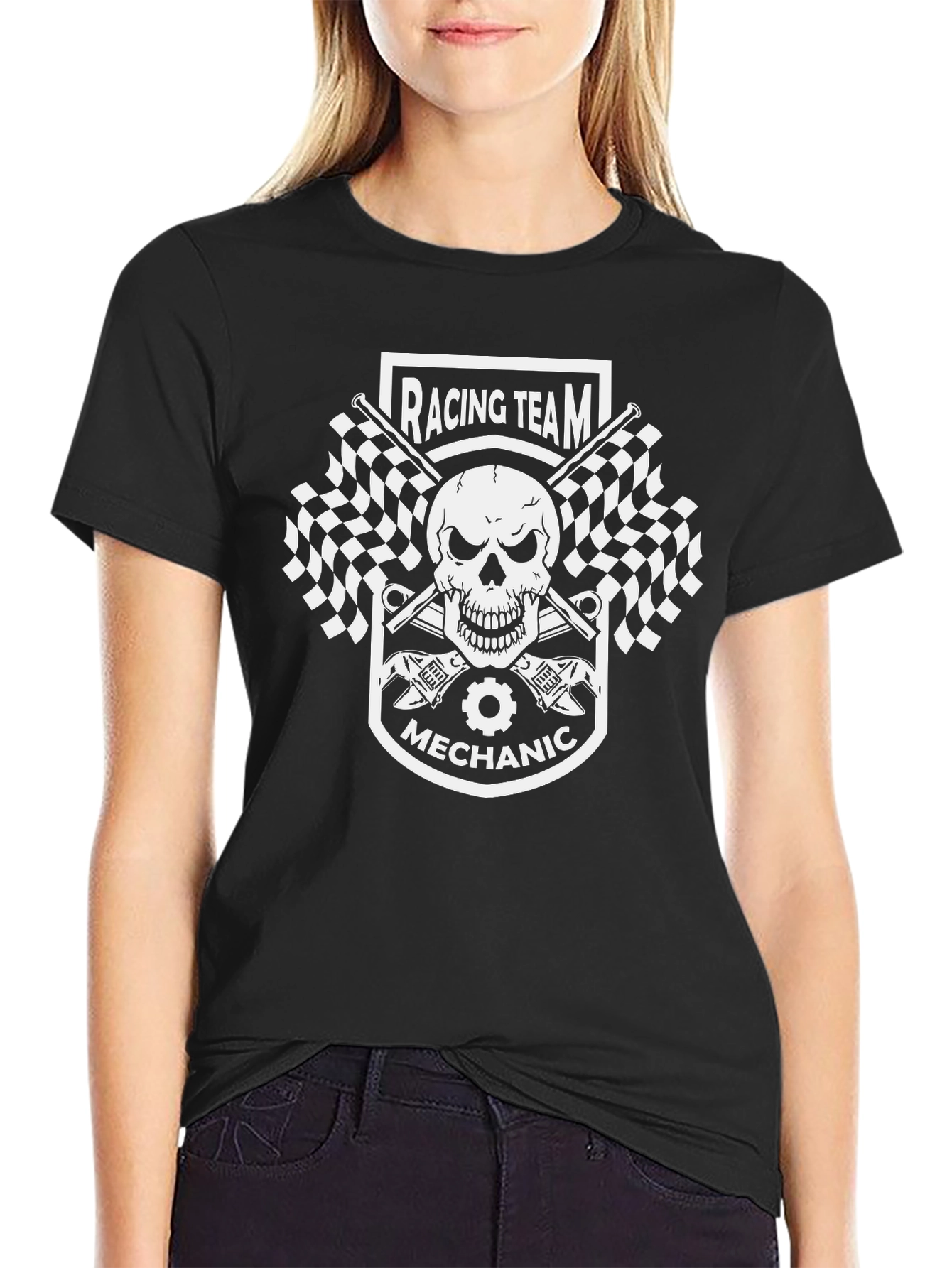Racing Team Mechanic Graphic Tee - Black Cotton T-Shirt