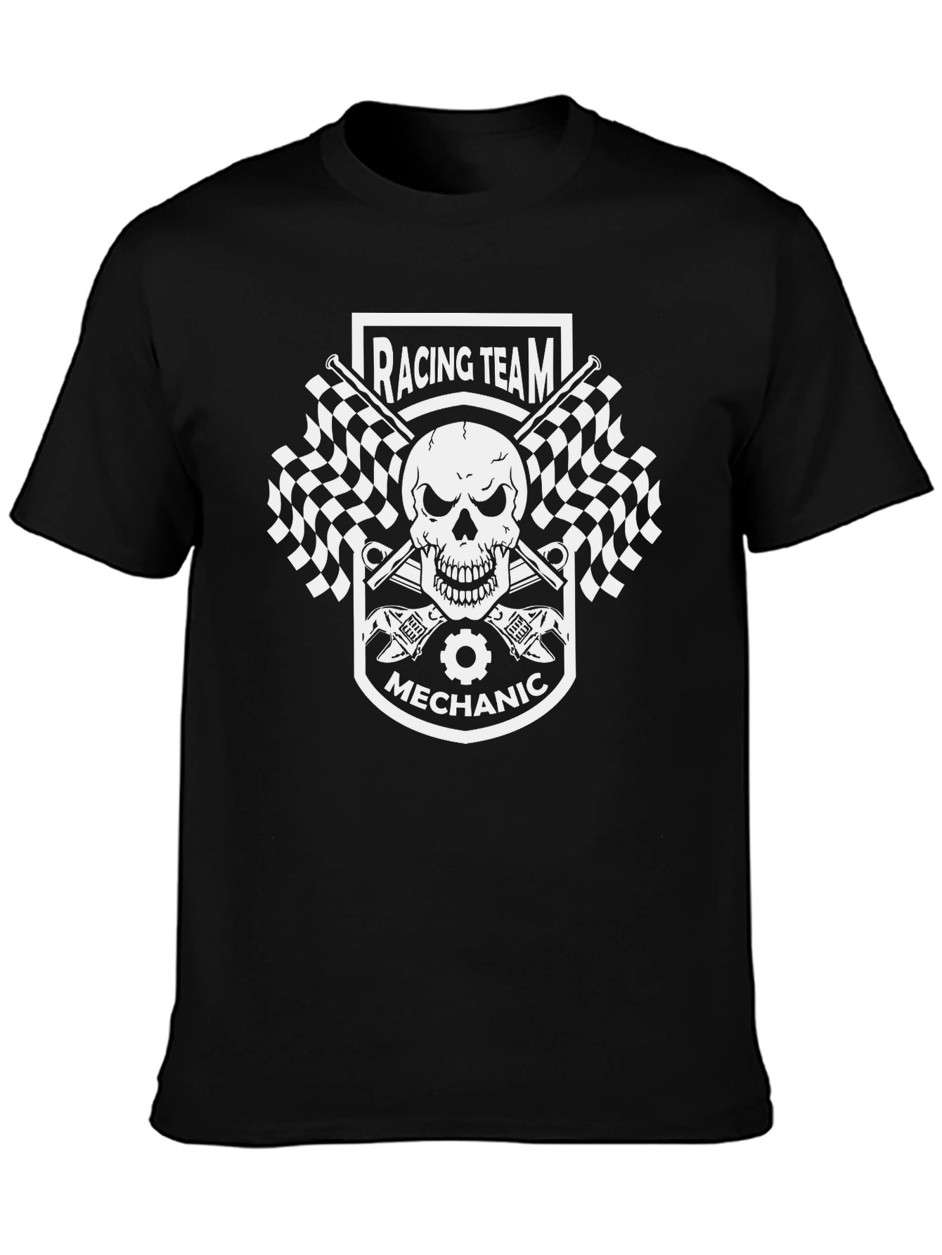 Racing Team Mechanic Graphic Tee - Black Cotton T-Shirt