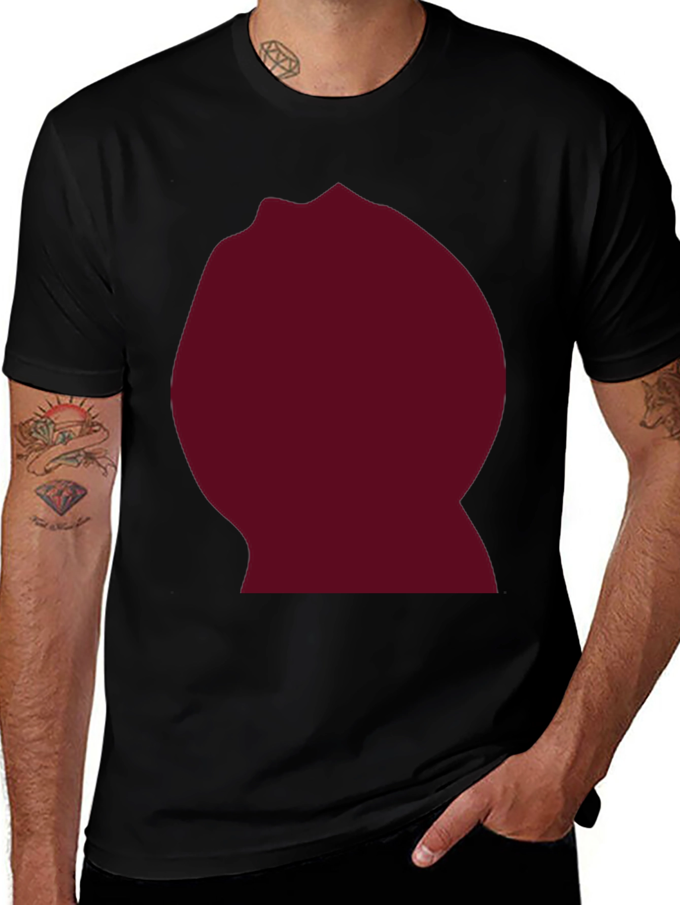 Burgundy Blob Graphic Black T-Shirt