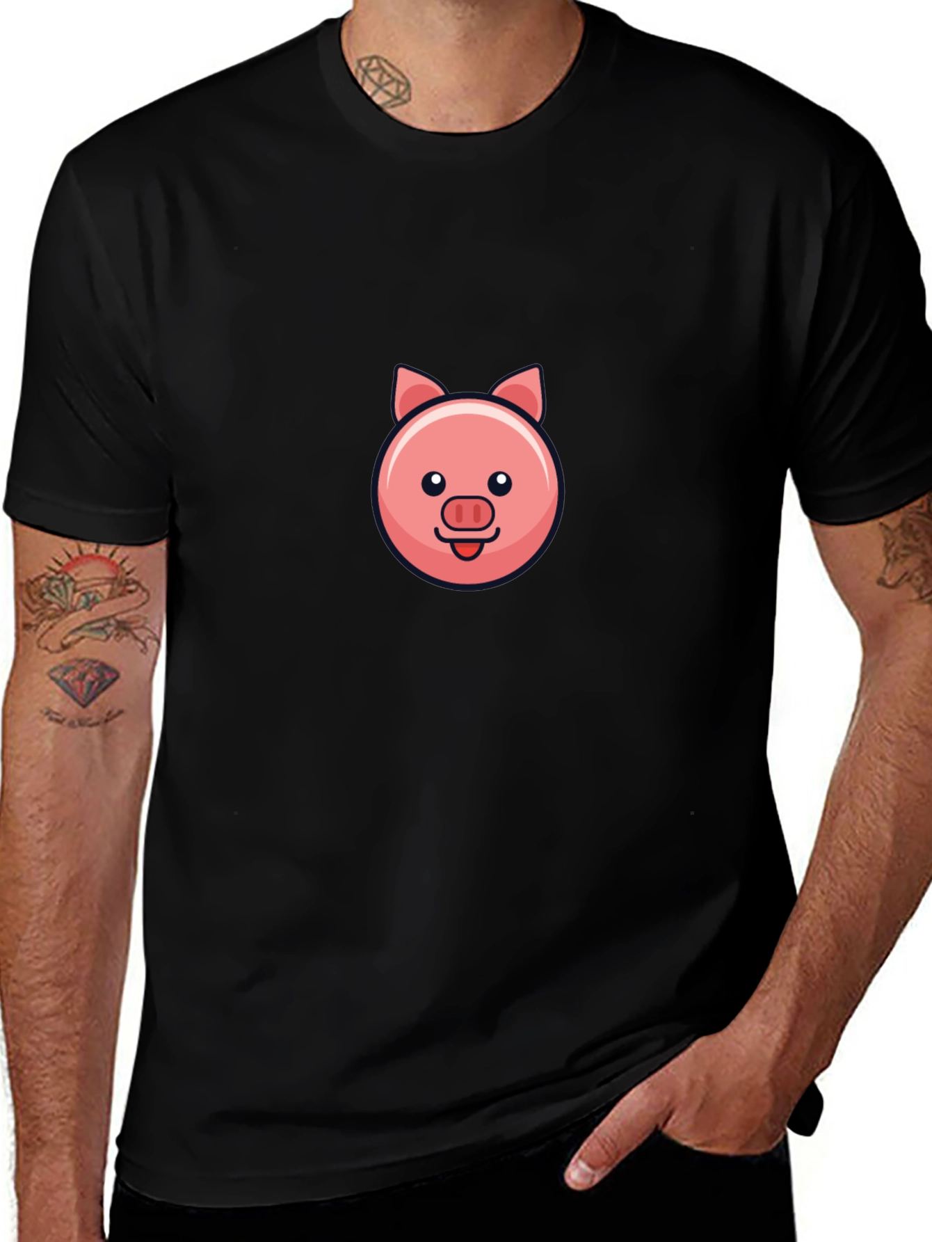 Cute Pig Face Black T-Shirt