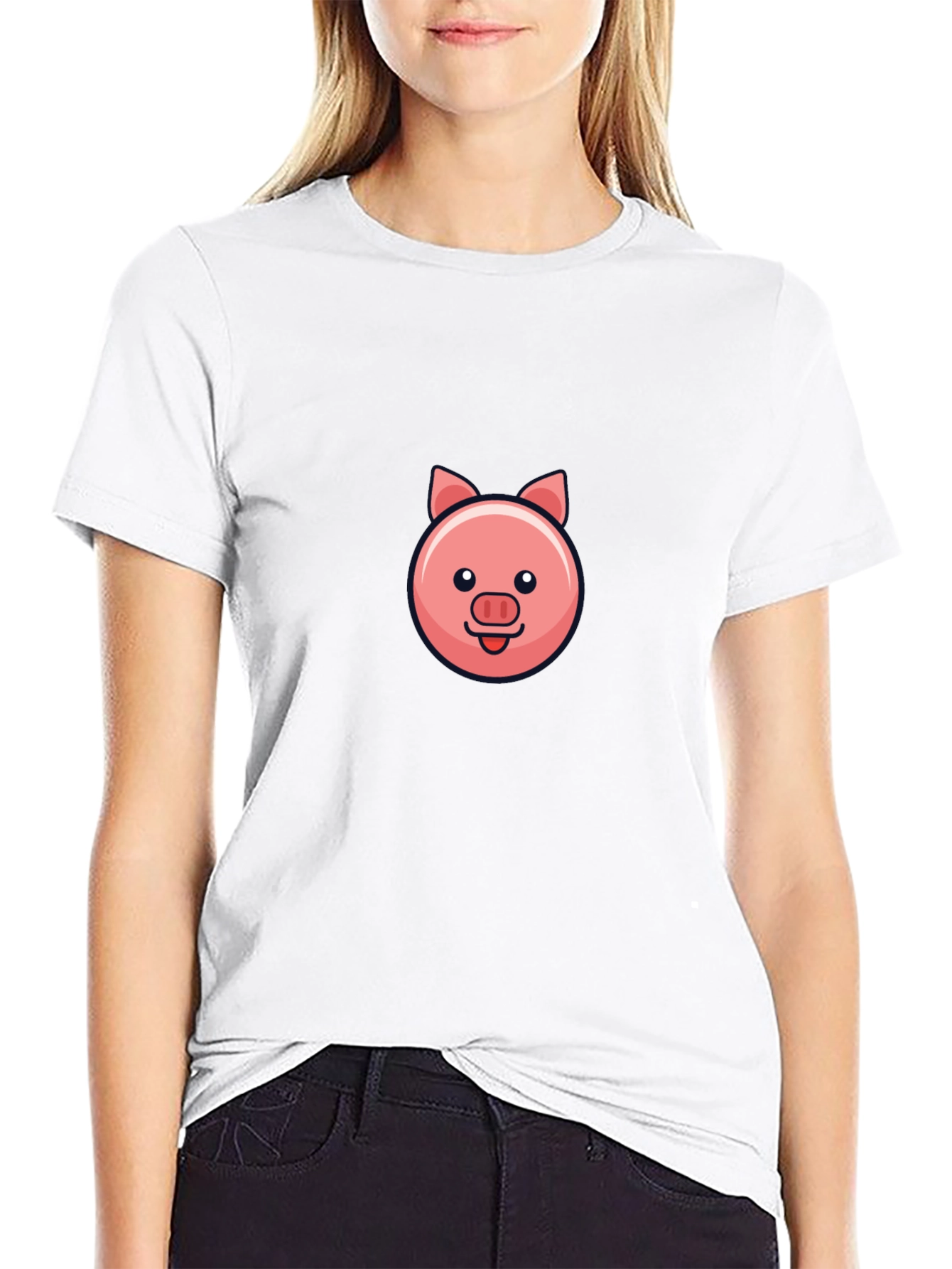 Cute Pig Face Black T-Shirt