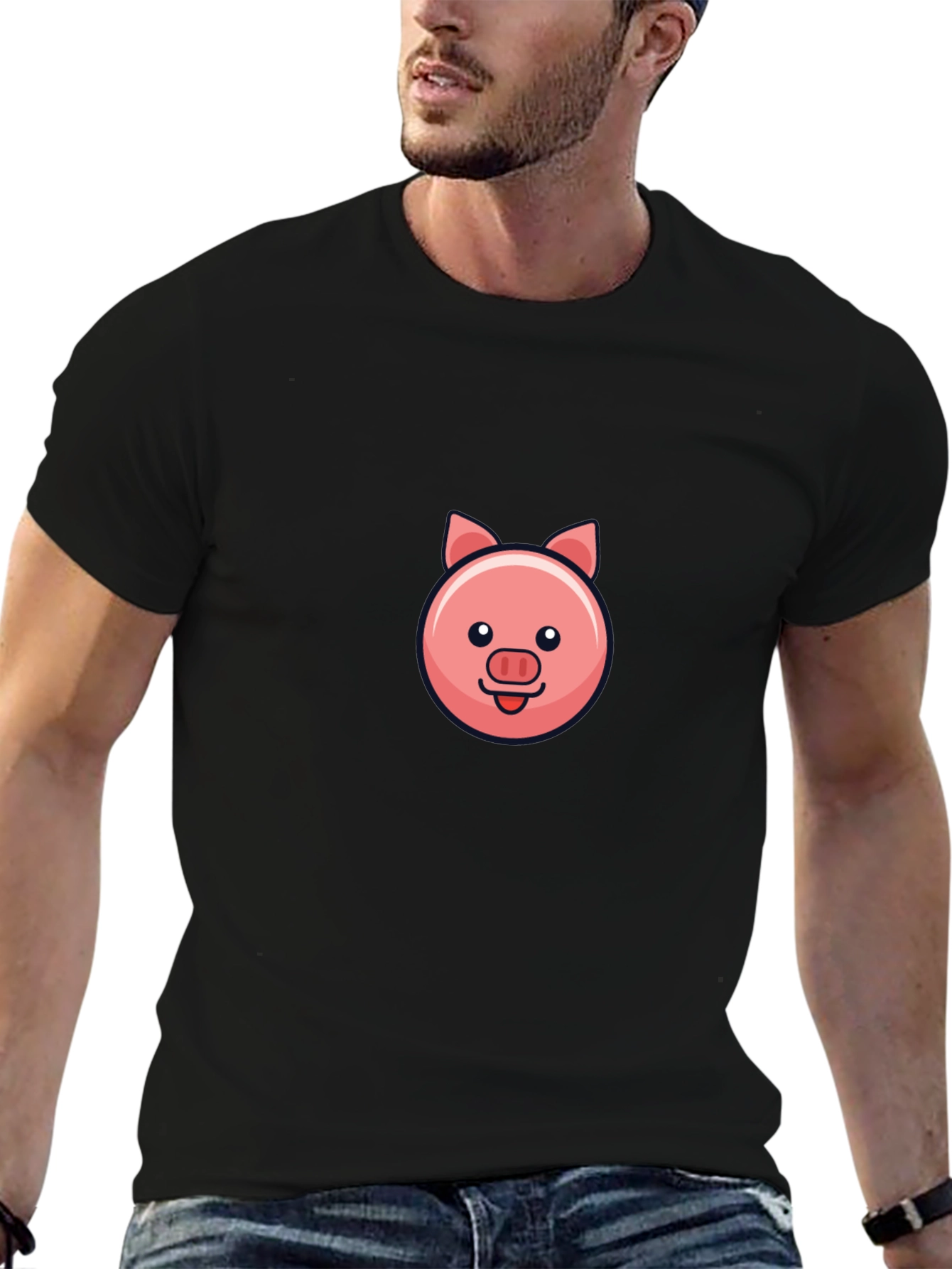 Cute Pig Face Black T-Shirt