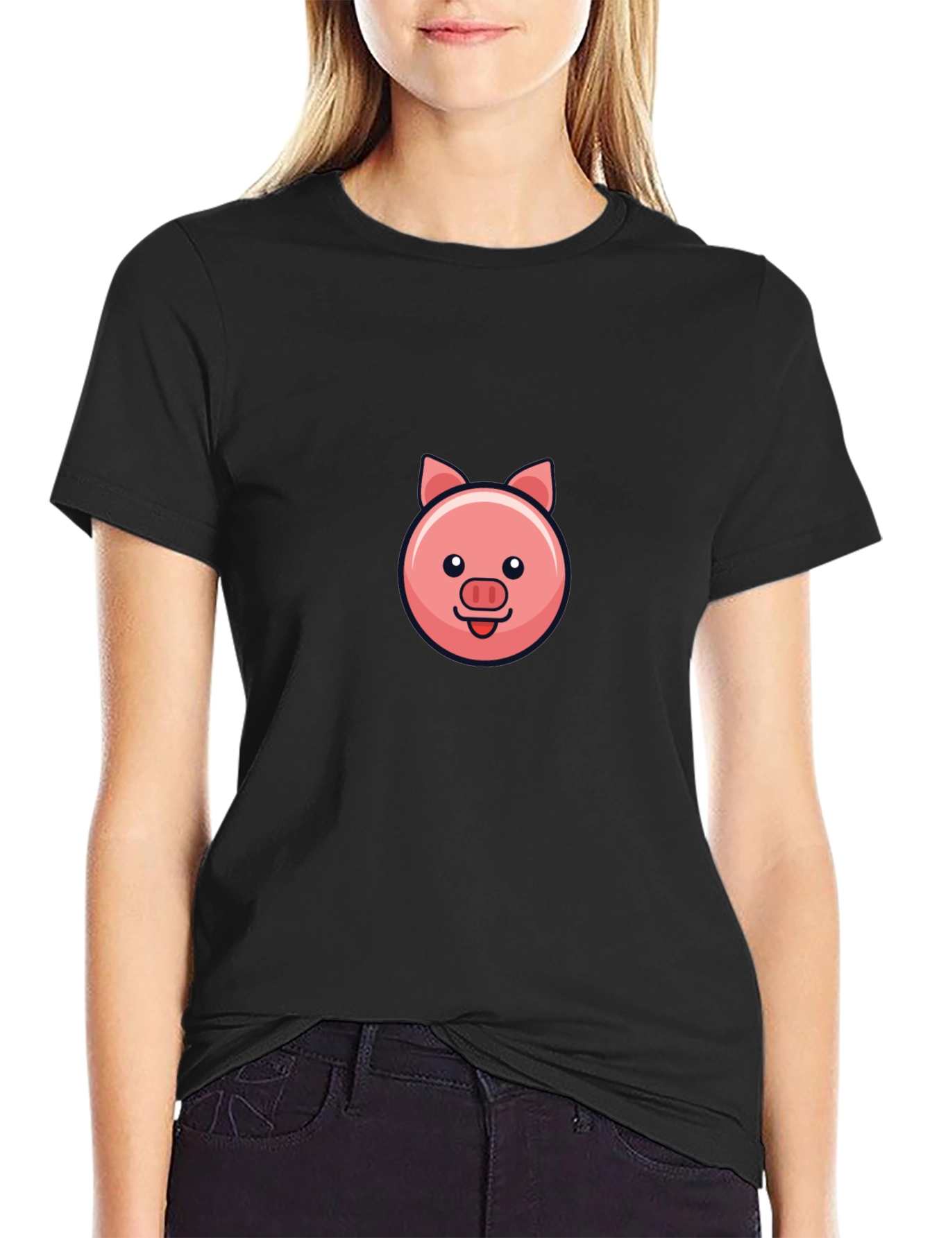 Cute Pig Face Black T-Shirt