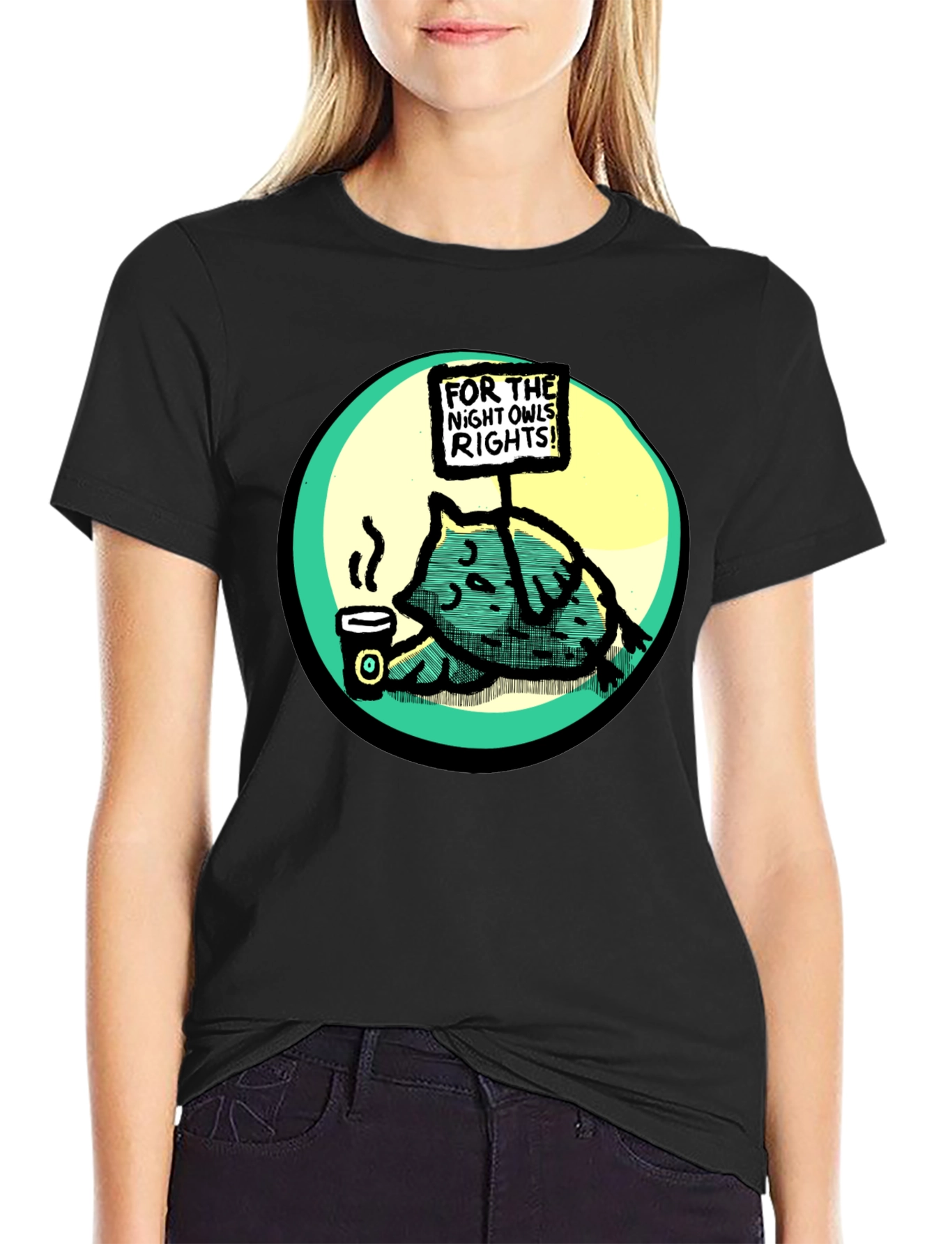Night Owl Rights T-Shirt - Funny Cartoon Graphic Tee
