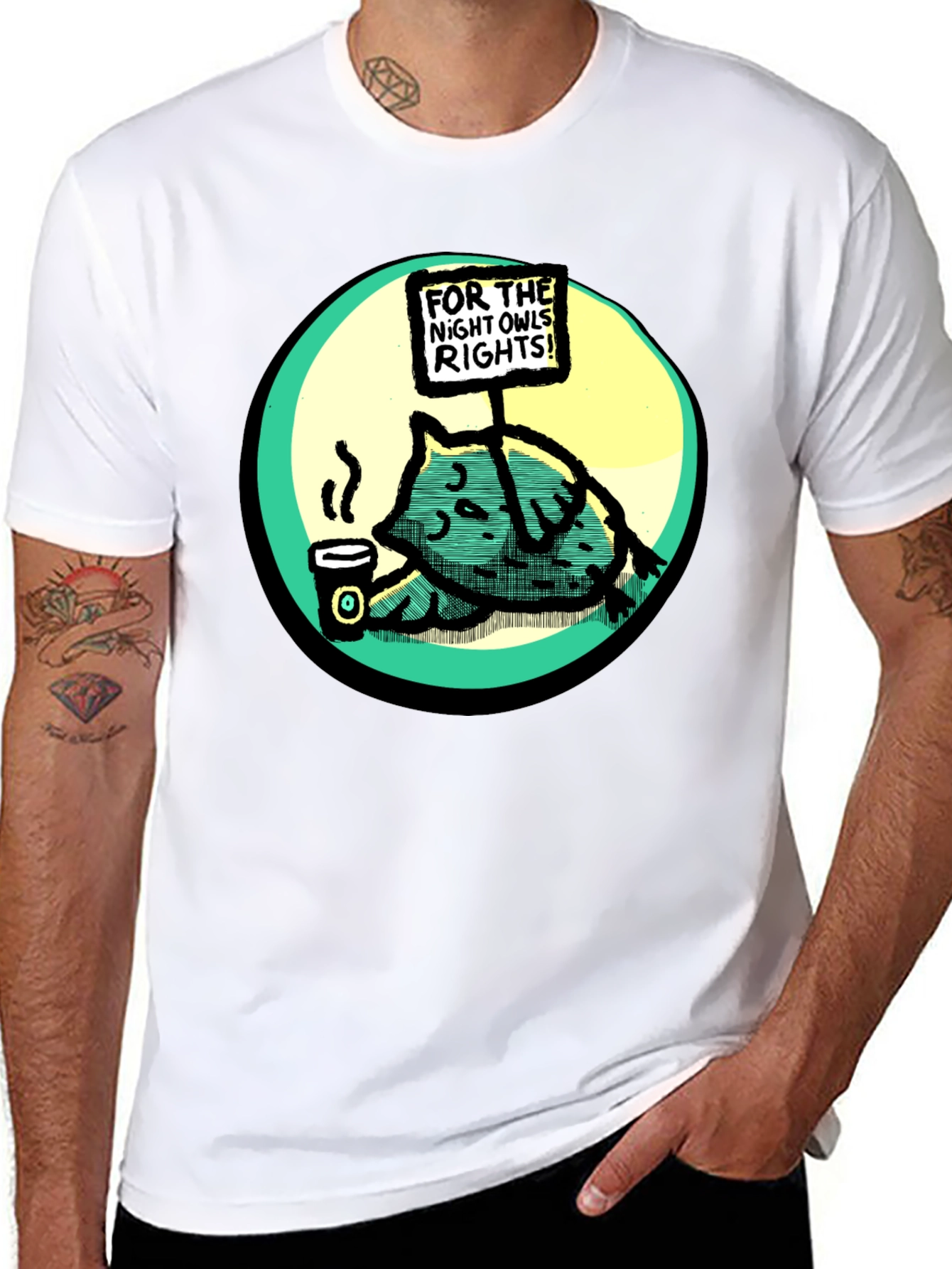 Night Owl Rights T-Shirt - Funny Cartoon Graphic Tee