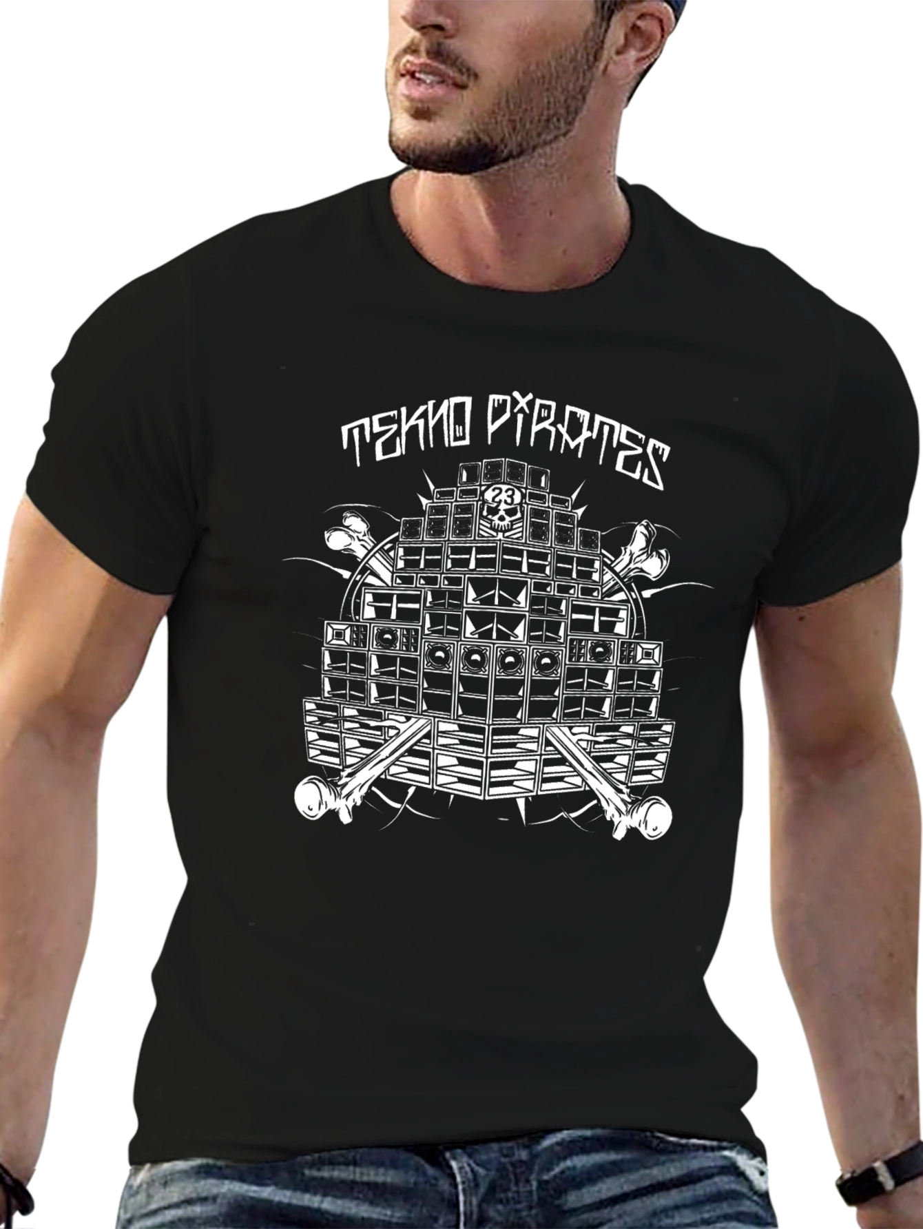 Tekno Pirates Graphic Tee - Black Crew Neck T-Shirt