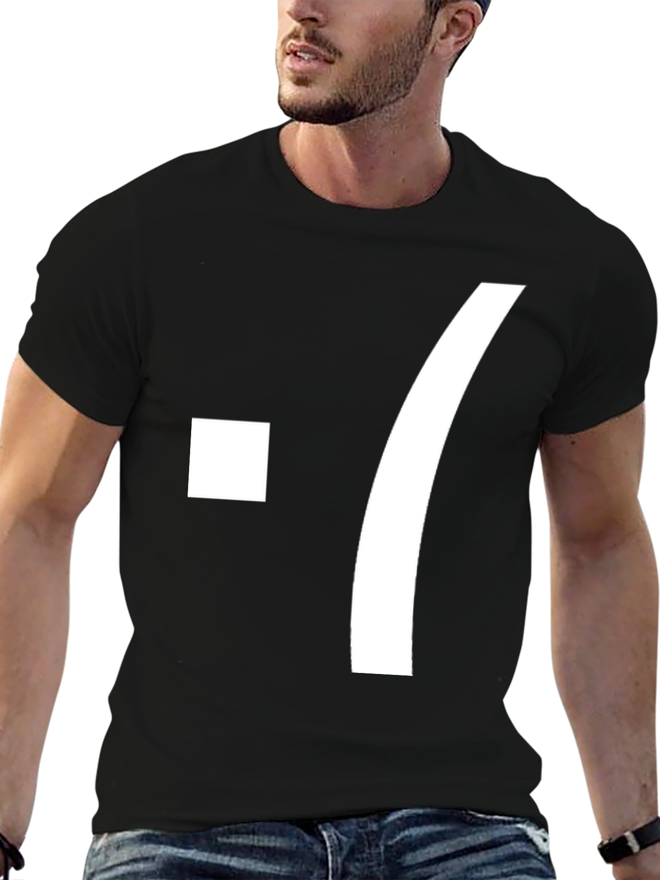 Mens Black T-Shirt with White Graphic