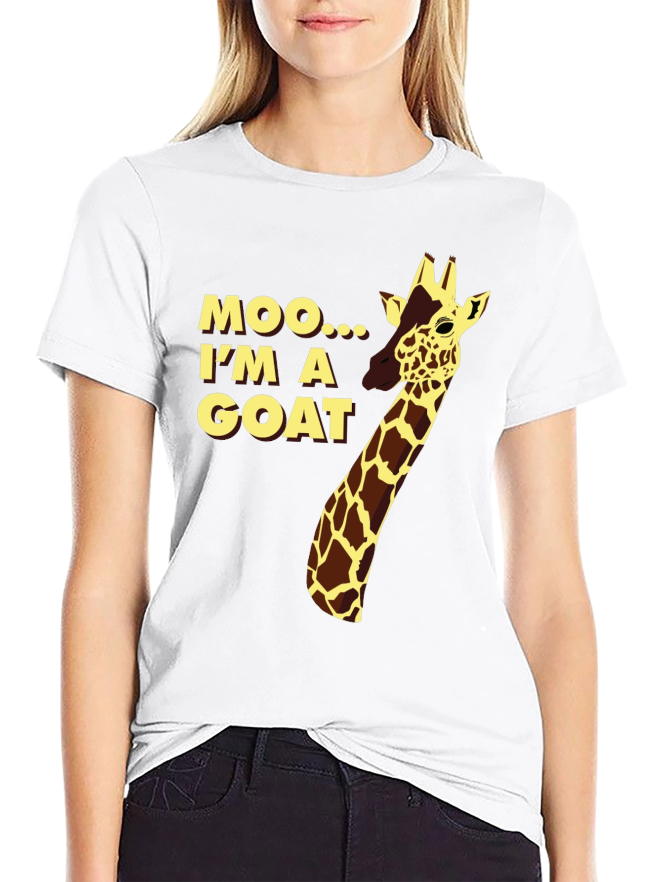 Funny Giraffe Moo Im a Goat Black T-Shirt