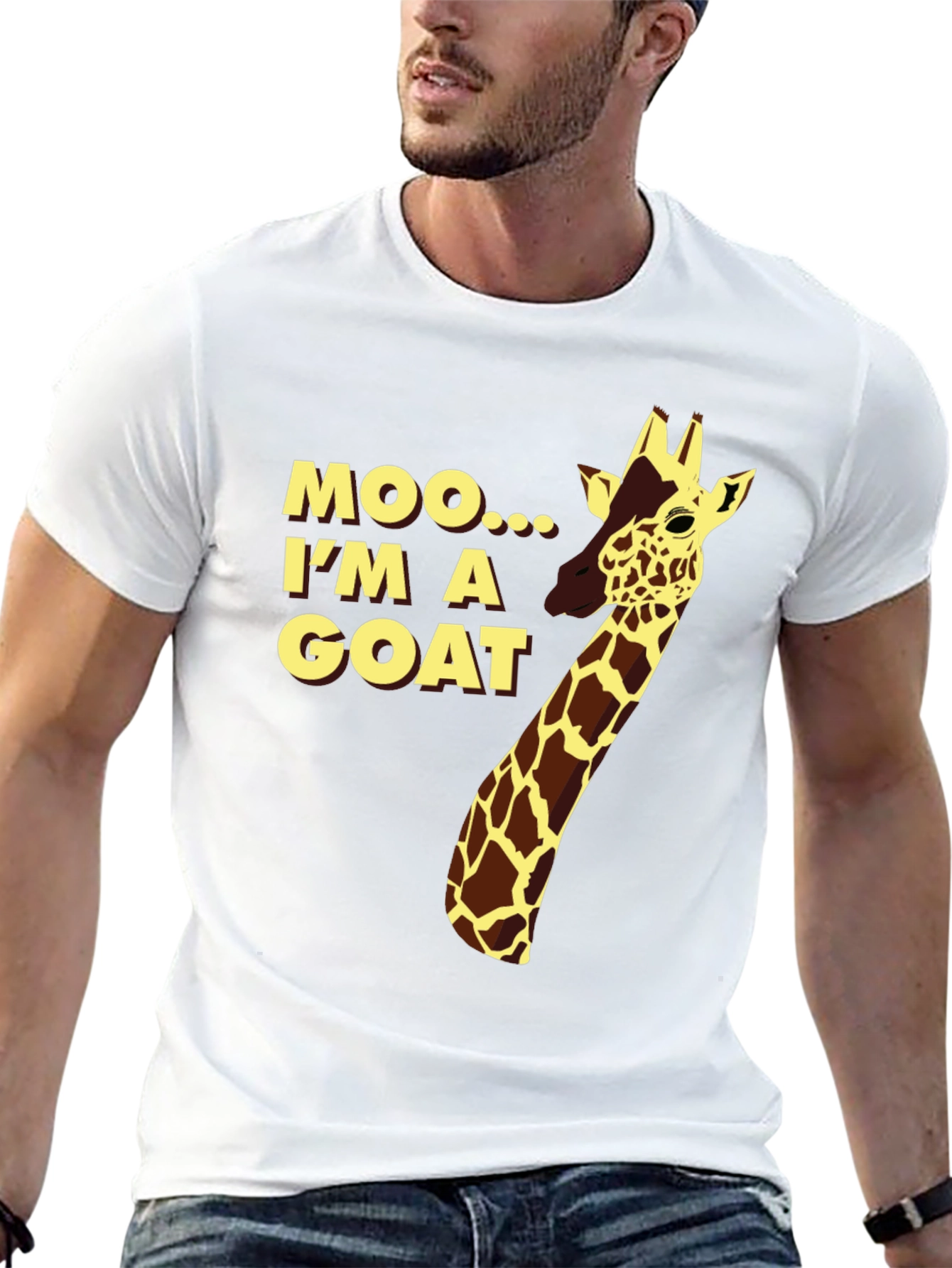 Funny Giraffe Moo Im a Goat Black T-Shirt