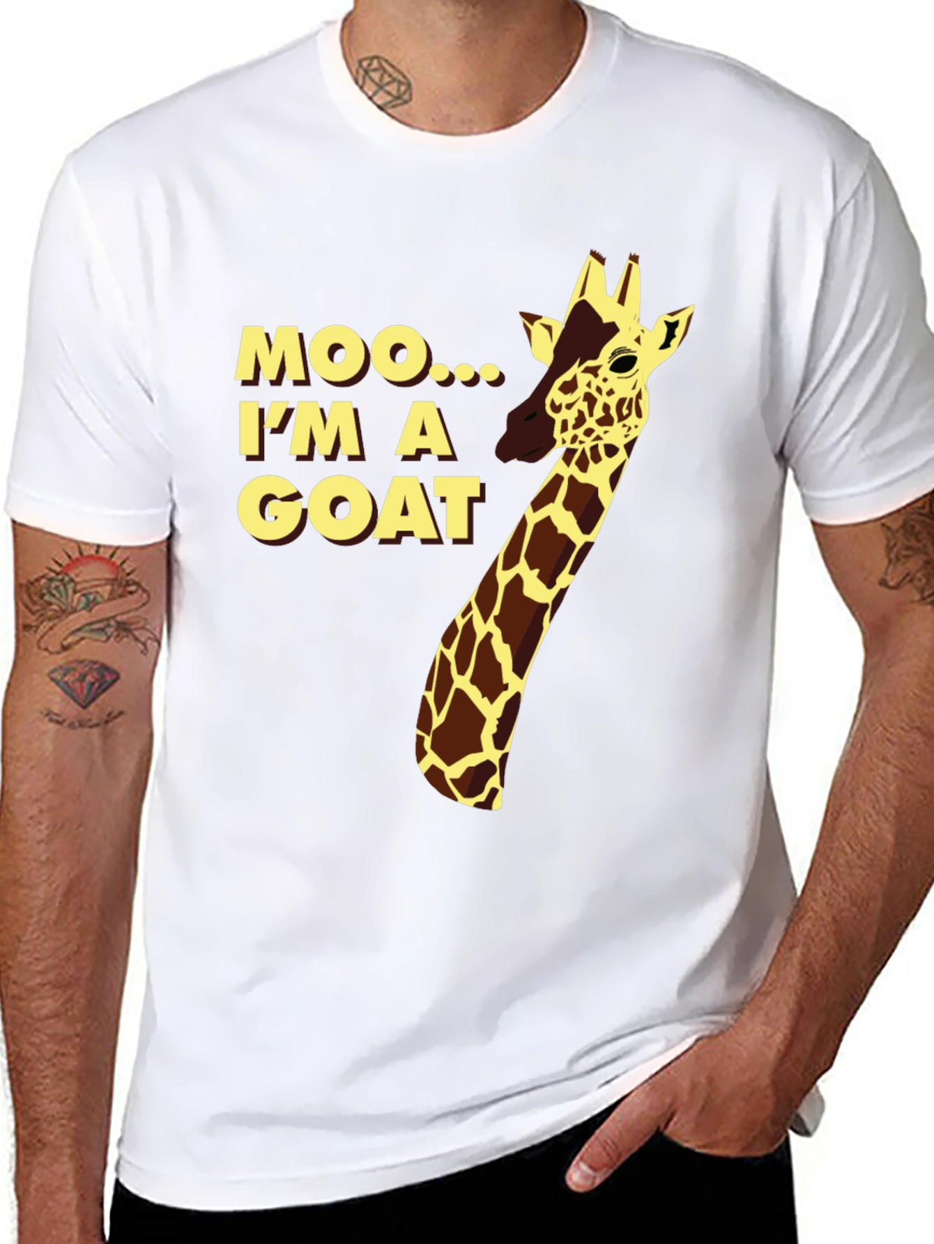 Funny Giraffe Moo Im a Goat Black T-Shirt