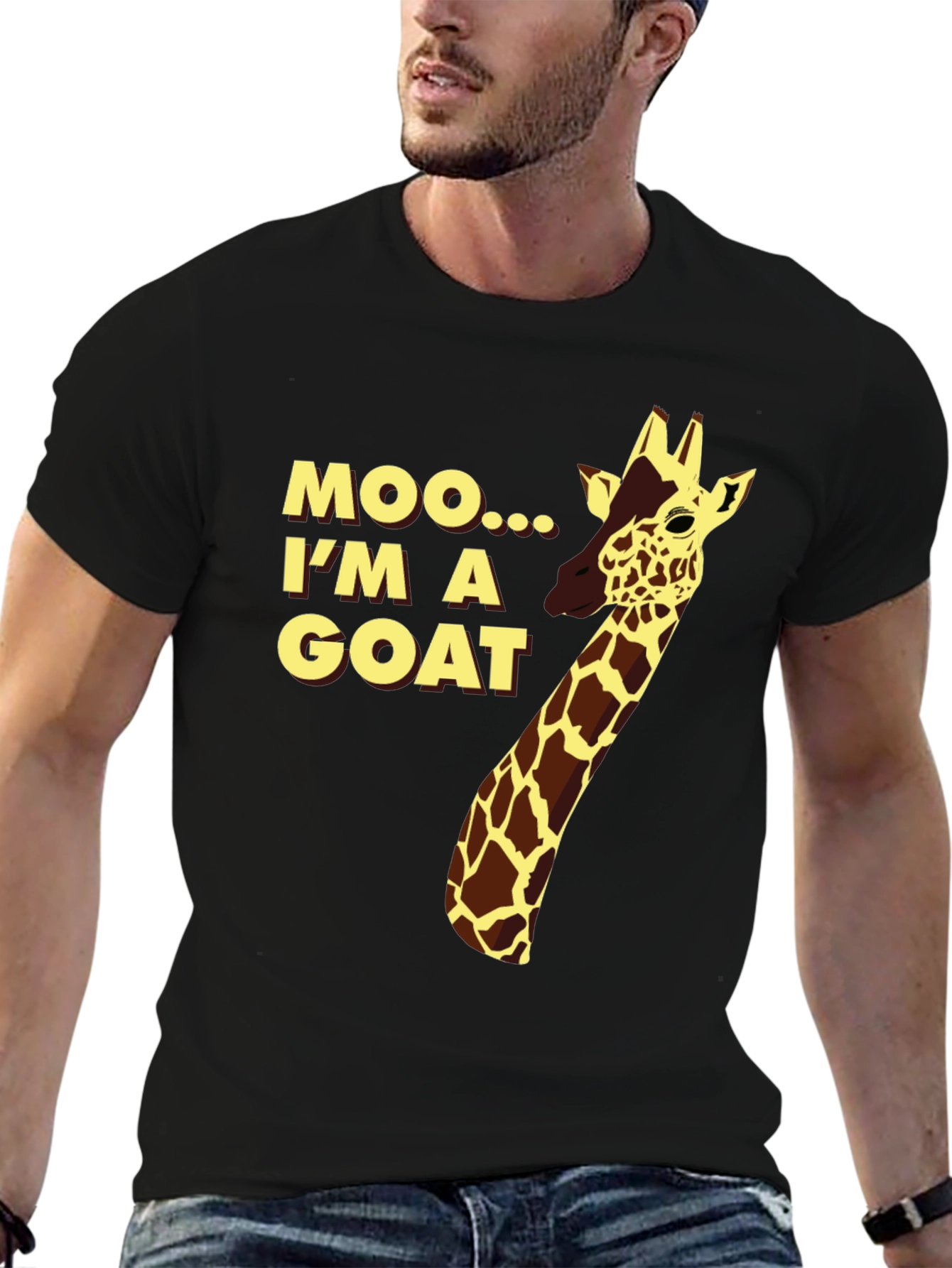 Funny Giraffe Moo Im a Goat Black T-Shirt
