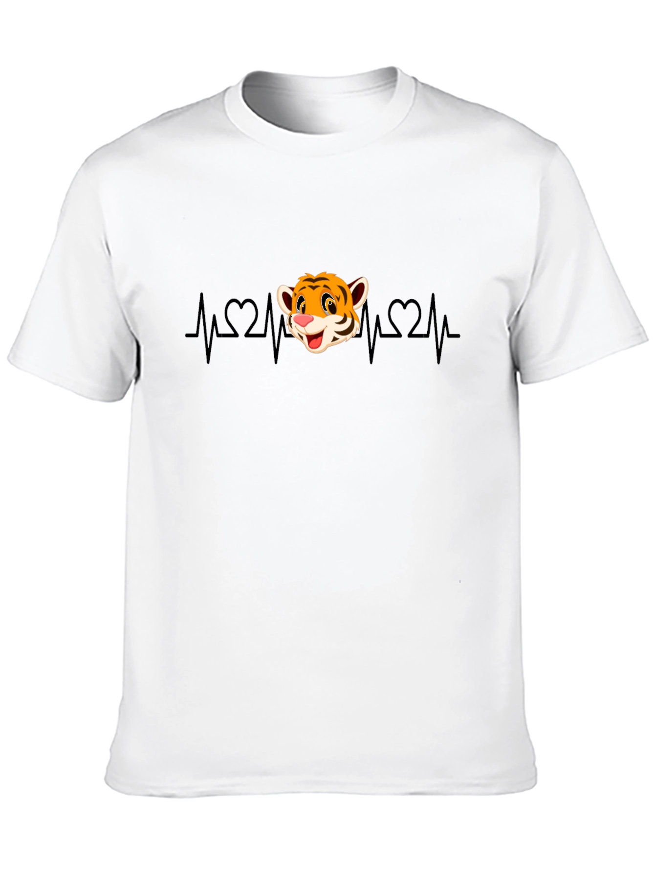 Cute Tiger Heartbeat Graphic T-Shirt - Black
