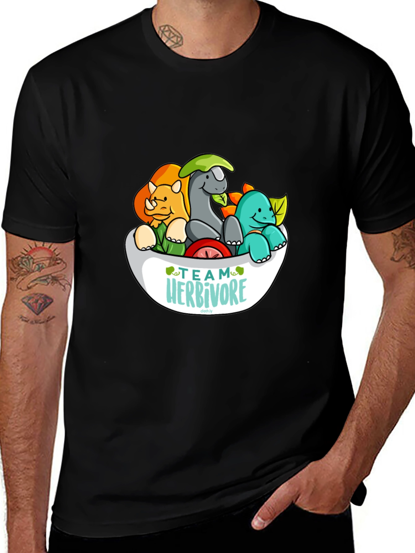 Team Herbivore Cartoon Dinosaur T-Shirt