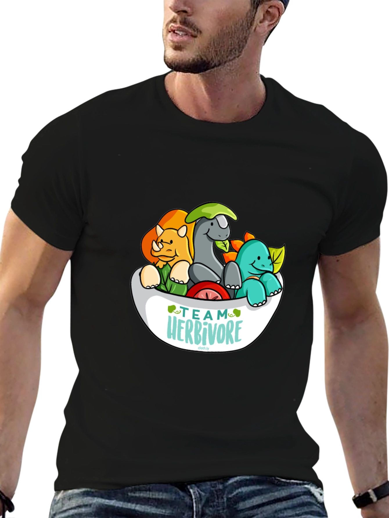 Team Herbivore Cartoon Dinosaur T-Shirt