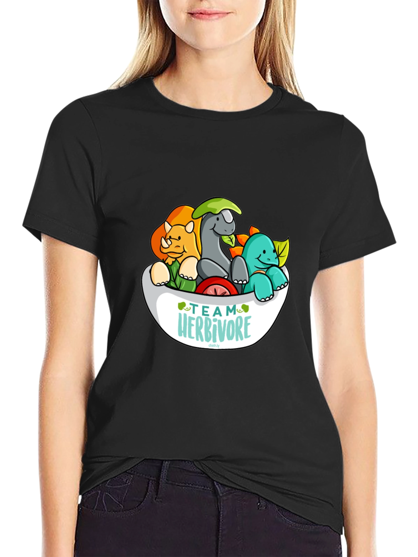 Team Herbivore Cartoon Dinosaur T-Shirt