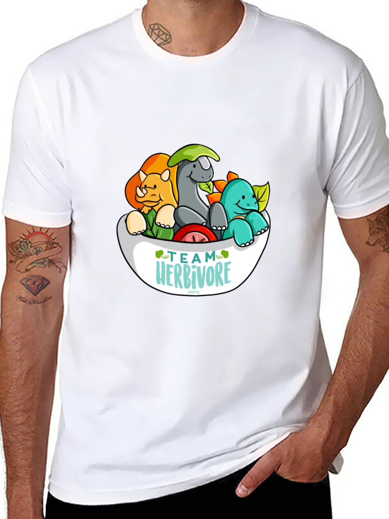 Team Herbivore Cartoon Dinosaur T-Shirt