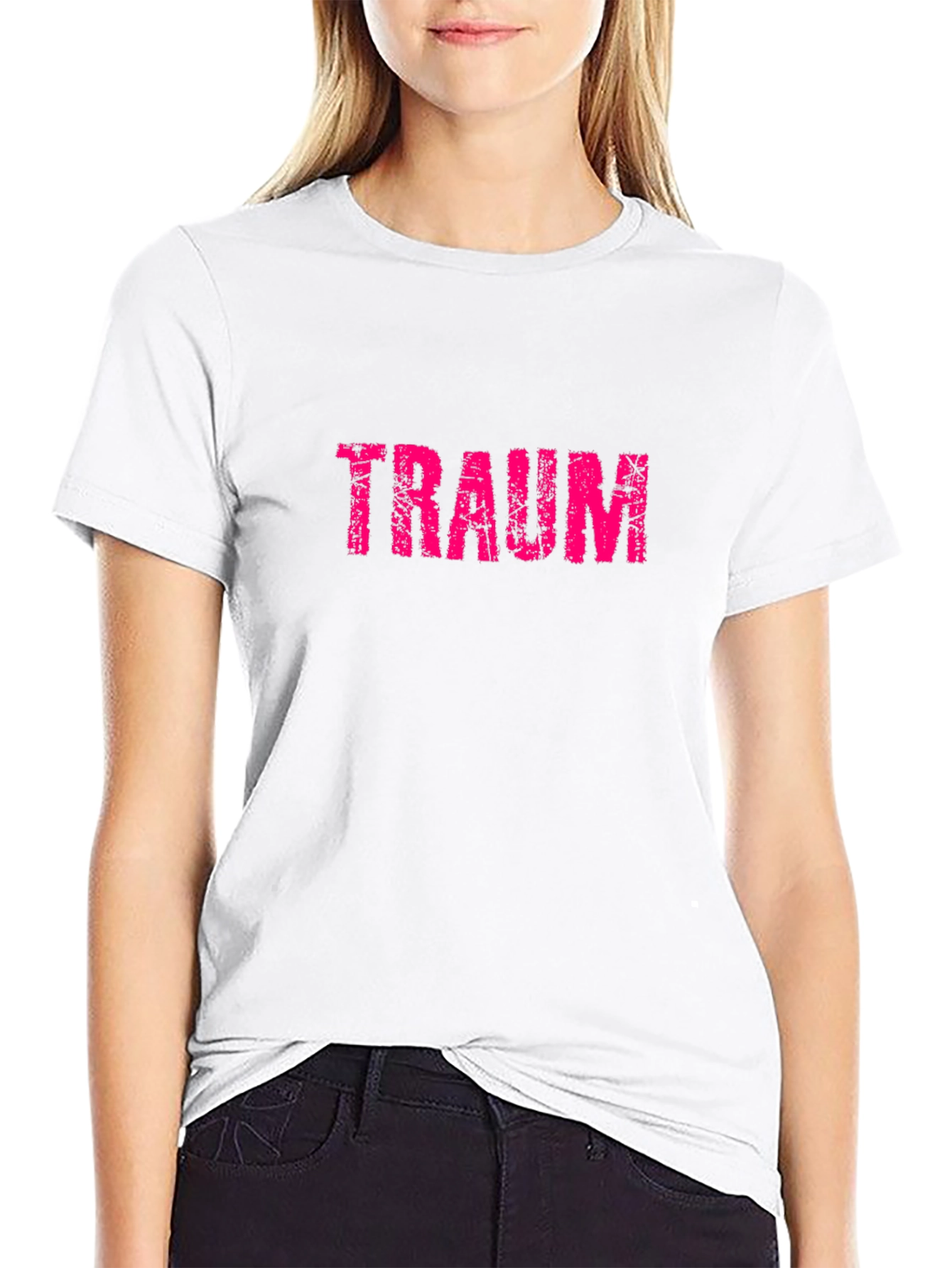 Traum Graphic Tee - Distressed Pink Print on Black