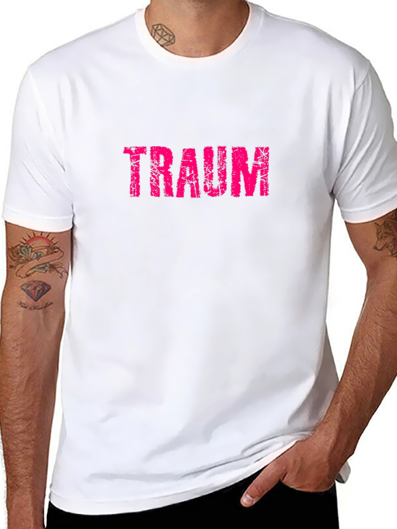 Traum Graphic Tee - Distressed Pink Print on Black
