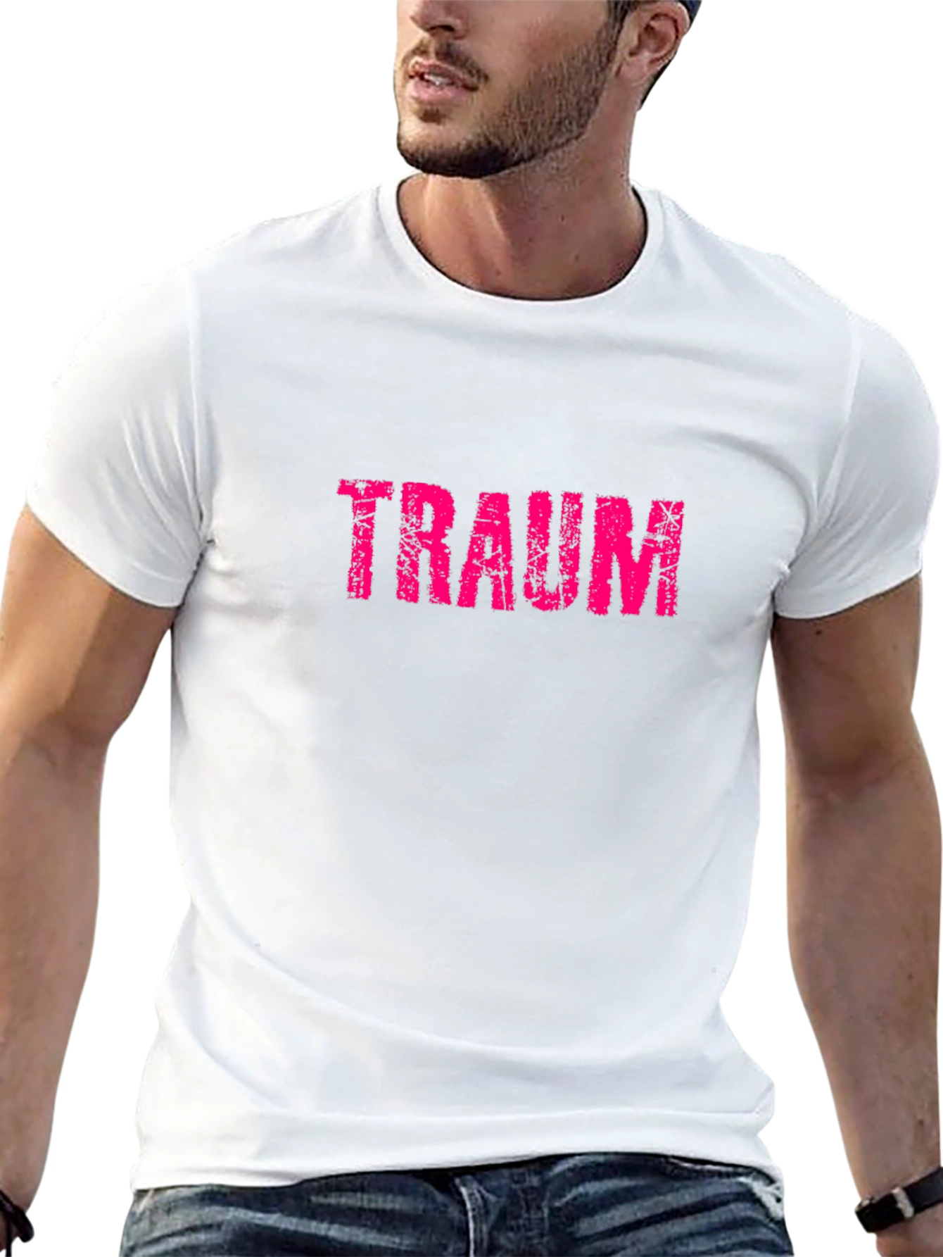 Traum Graphic Tee - Distressed Pink Print on Black