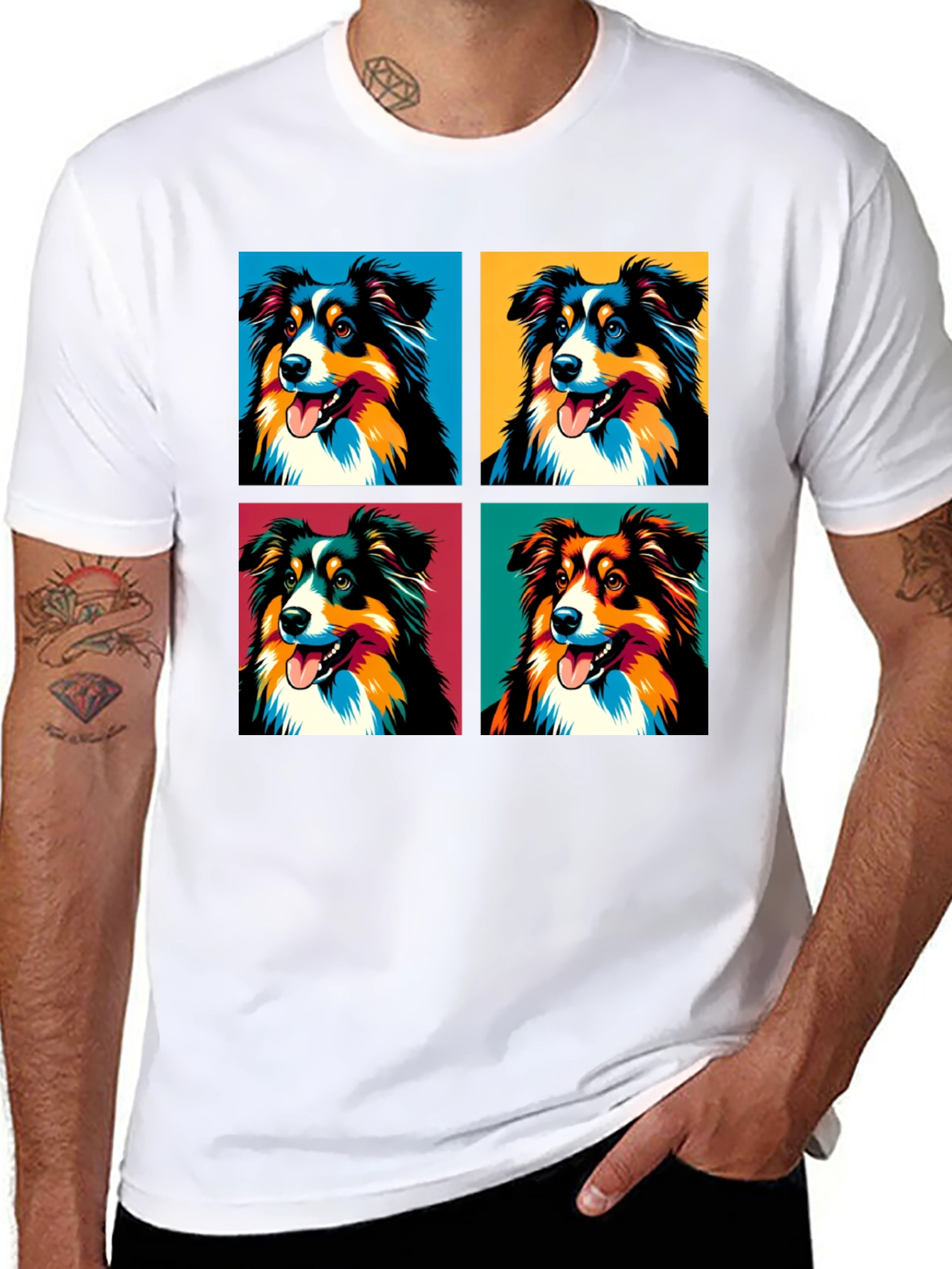 Pop Art Aussie Shepherd Dog Graphic T-Shirt