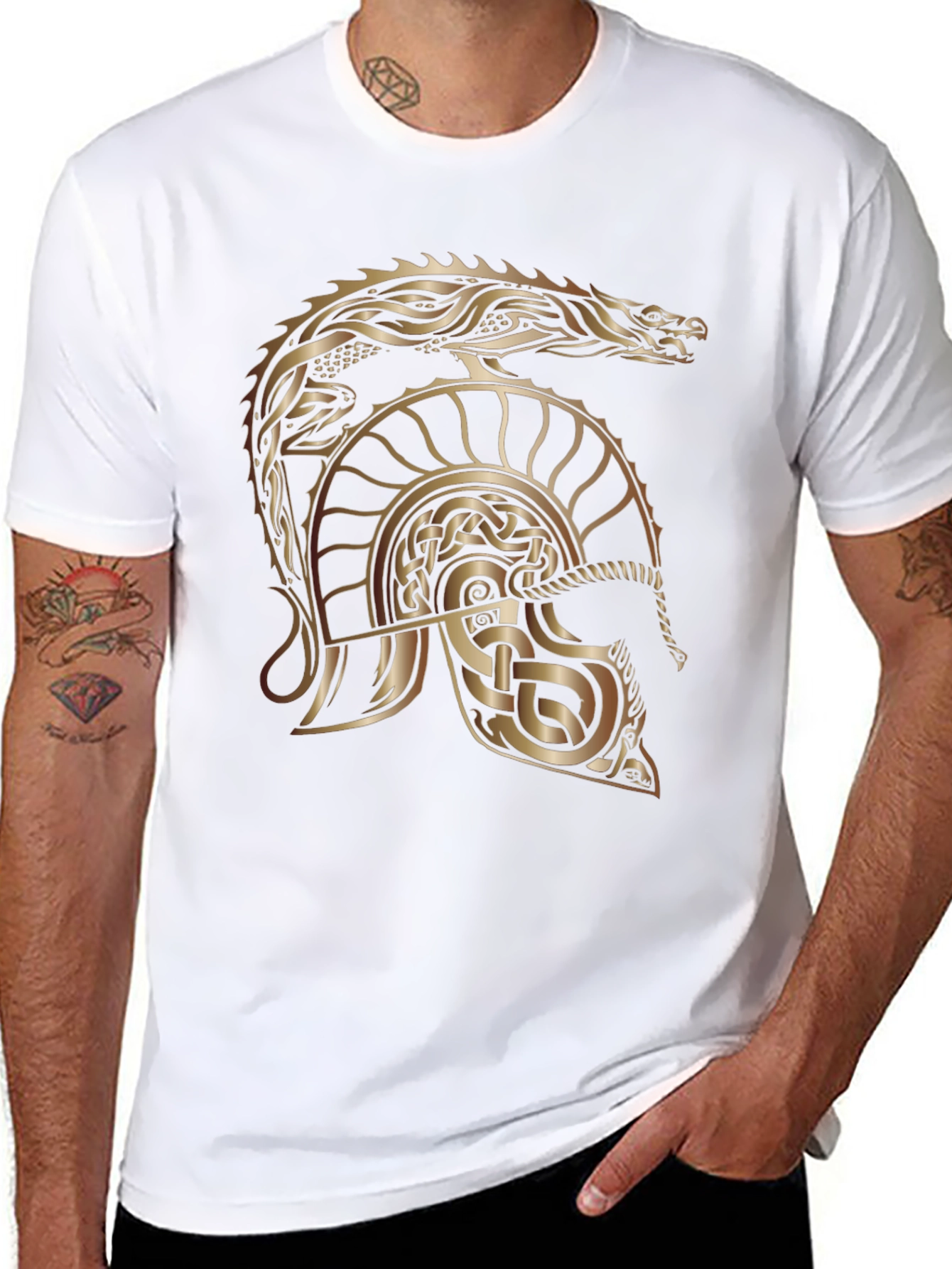 Celtic Dragon & Helmet Graphic Tee - Black