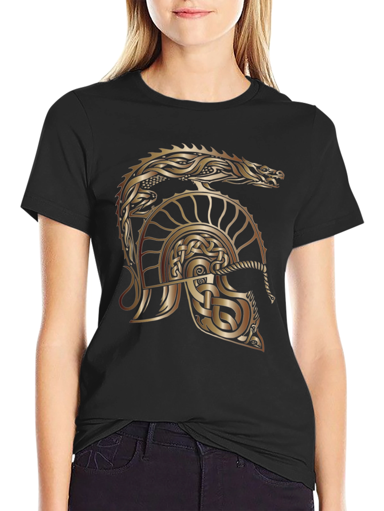 Celtic Dragon & Helmet Graphic Tee - Black