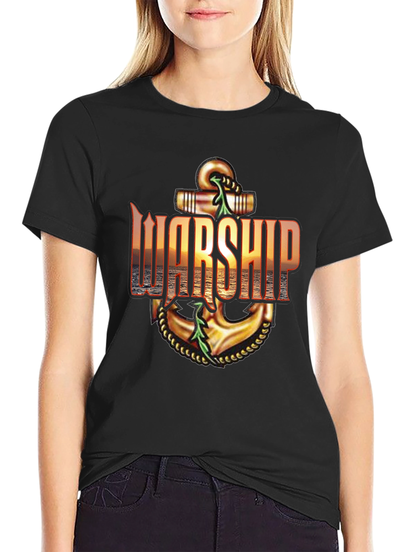 Warship Anchor Graphic Tee - Black Cotton