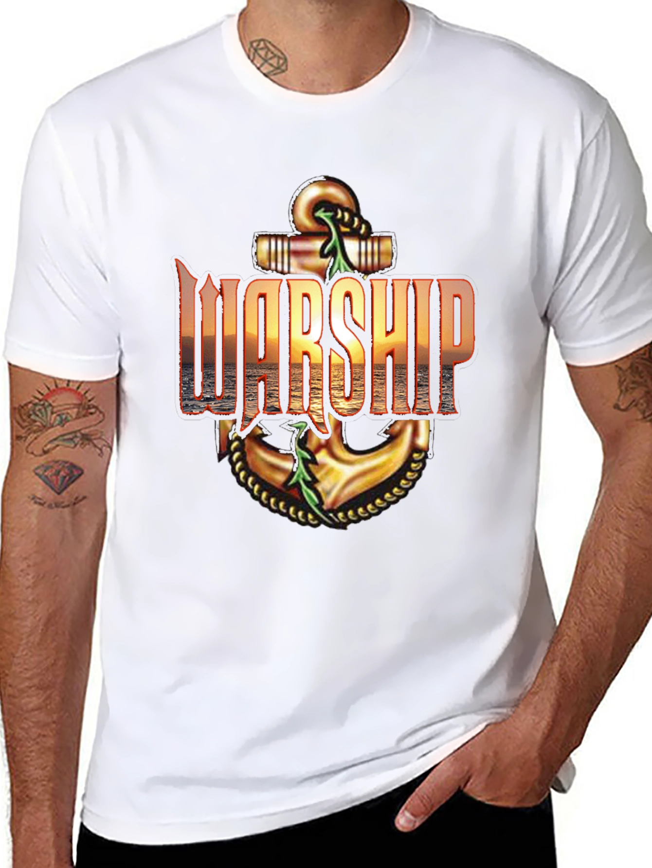 Warship Anchor Graphic Tee - Black Cotton